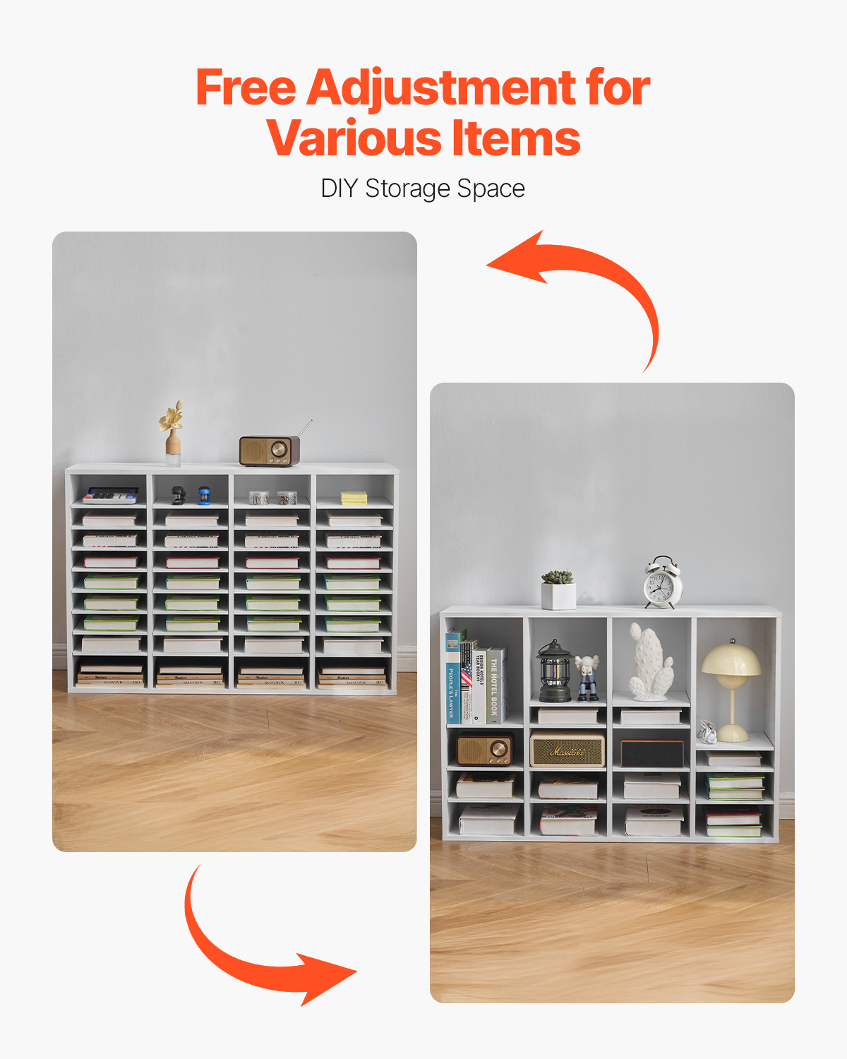 Wooden Literature Organizer 36 Compartments with Adjustable Shelves White