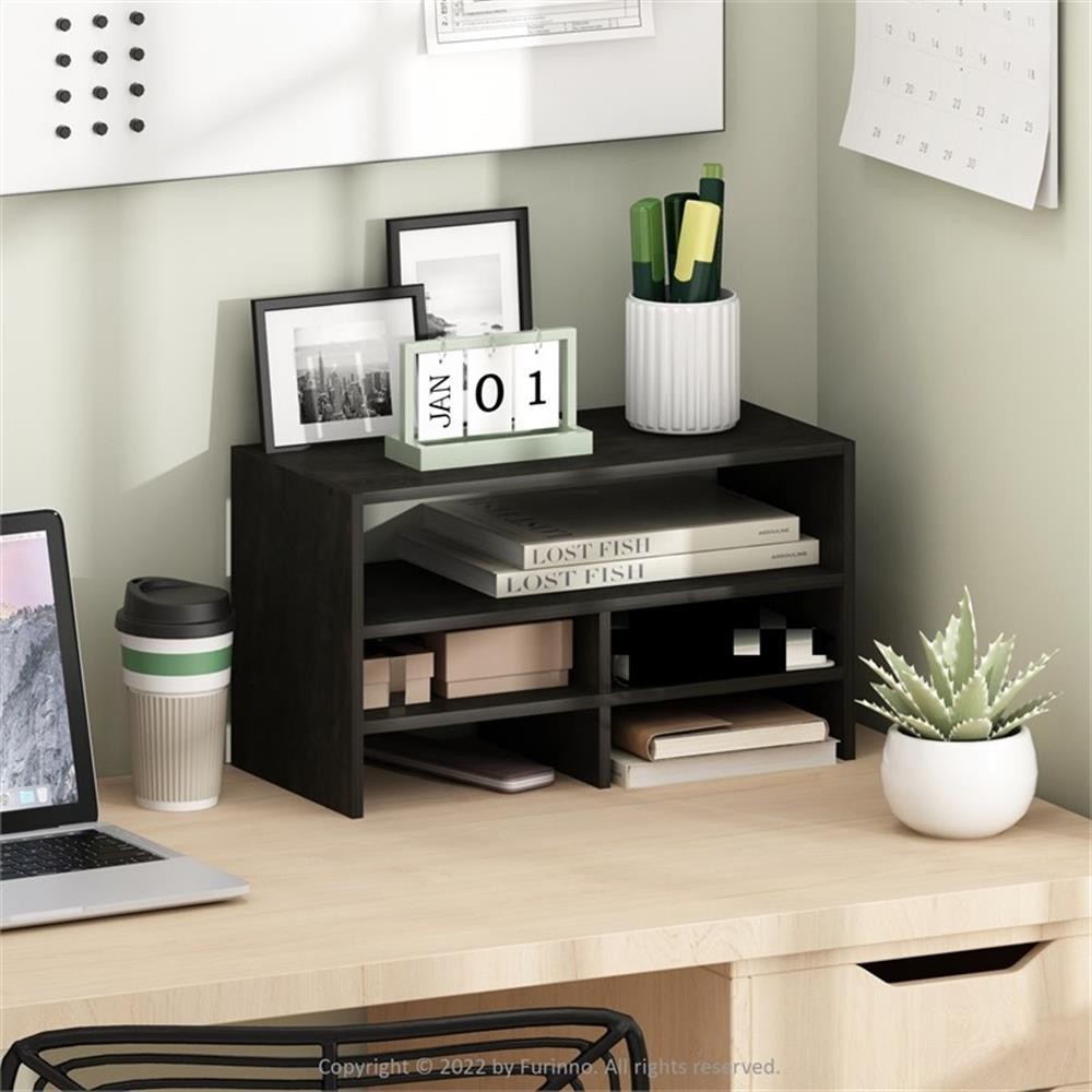 Pemberly Row Contemporary Desk Top Organizing Shelf Bookcase in Espresso