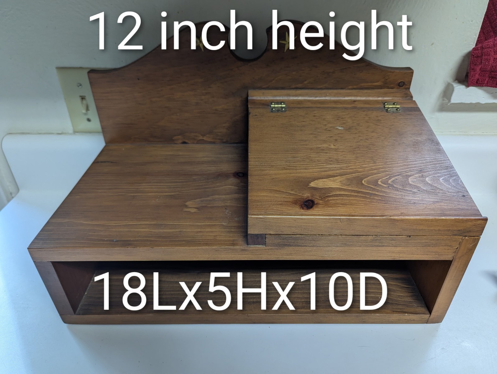 Vintage Hand-Crafted Solid Wood Tabletop Organizer Message Station w/ Mirror