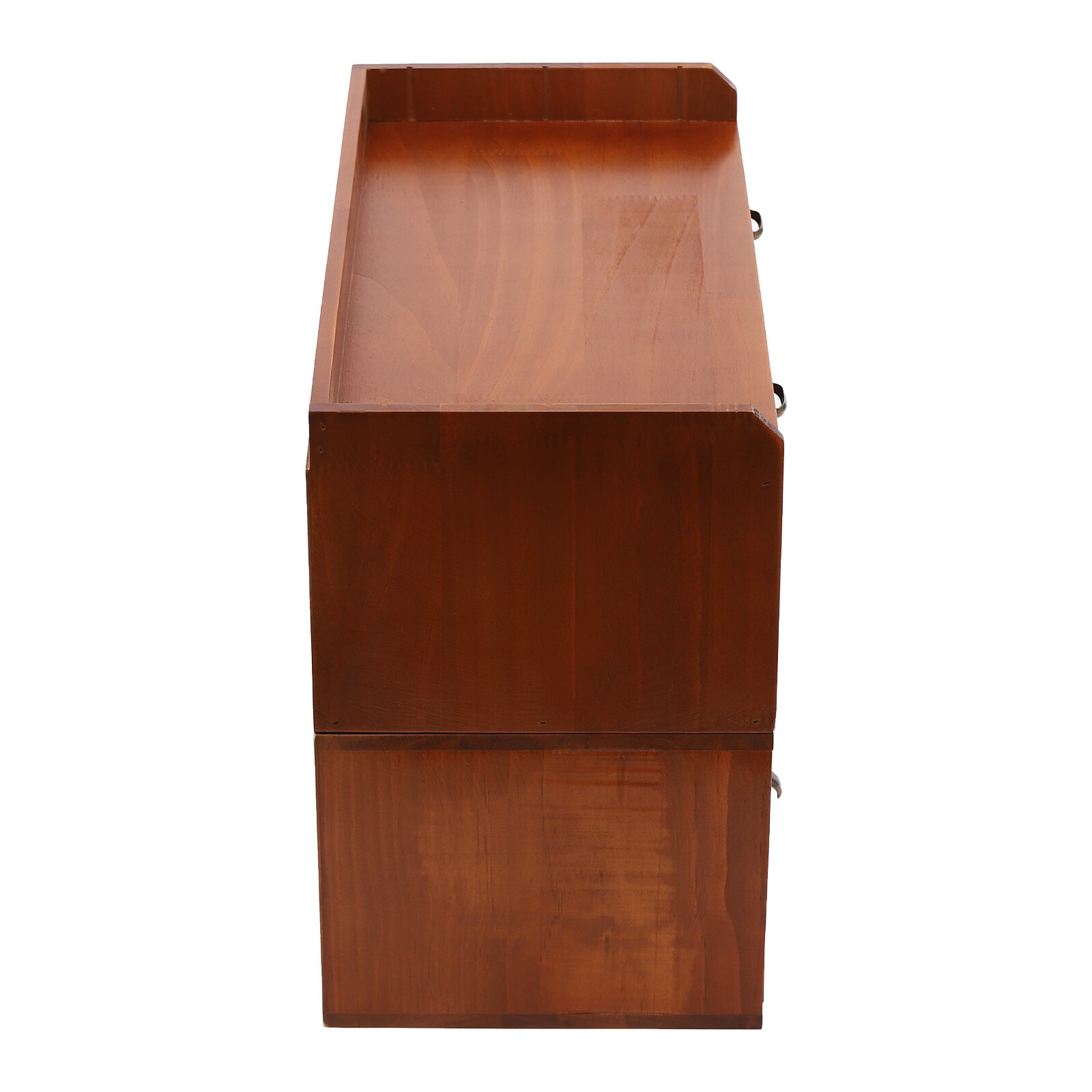 Retro Brown 6-Drawer Desktop Organizer Pine Wood Clear Acrylic Door