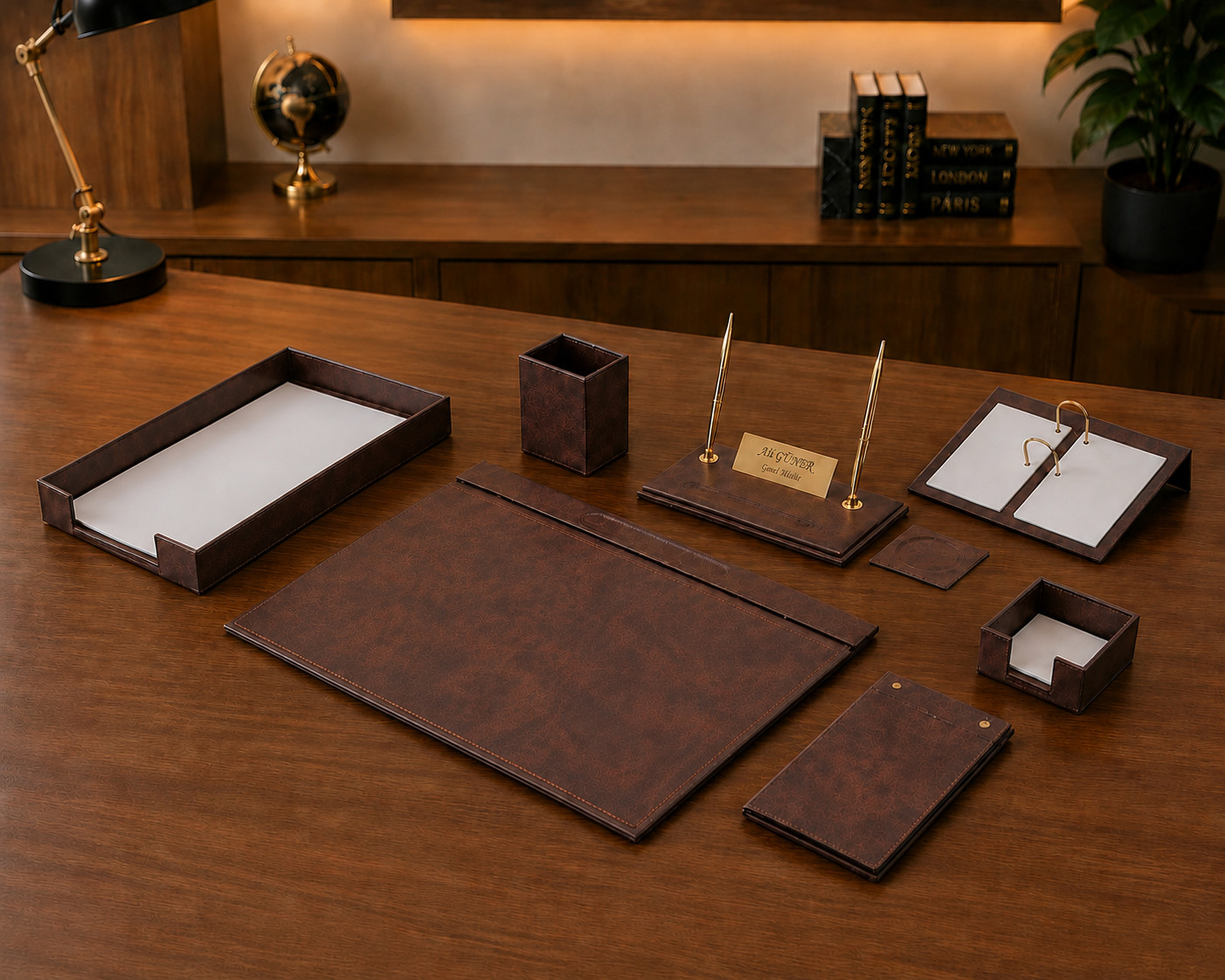 10 Pieces Leather Desk Organizer Set with Single Document Tray Desk Set Brown