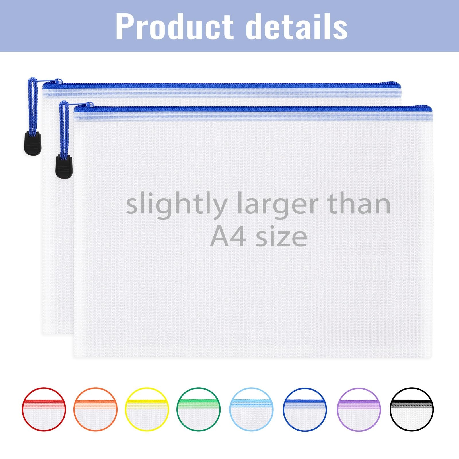 24 Pack A4 Size Zipper Pouch Bags 8 Colors Mesh Bags for Travel School Office