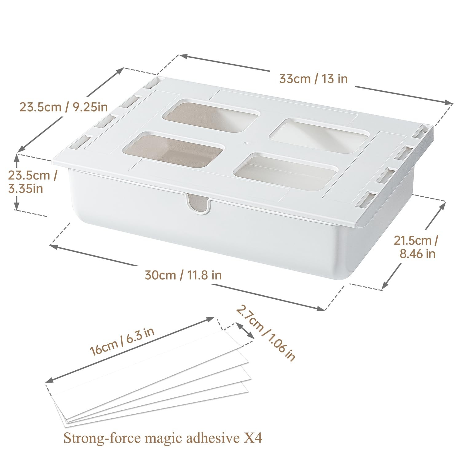 FRETONBA Large Under Desk Drawer Slide Out Organizer, 1pack Large, White