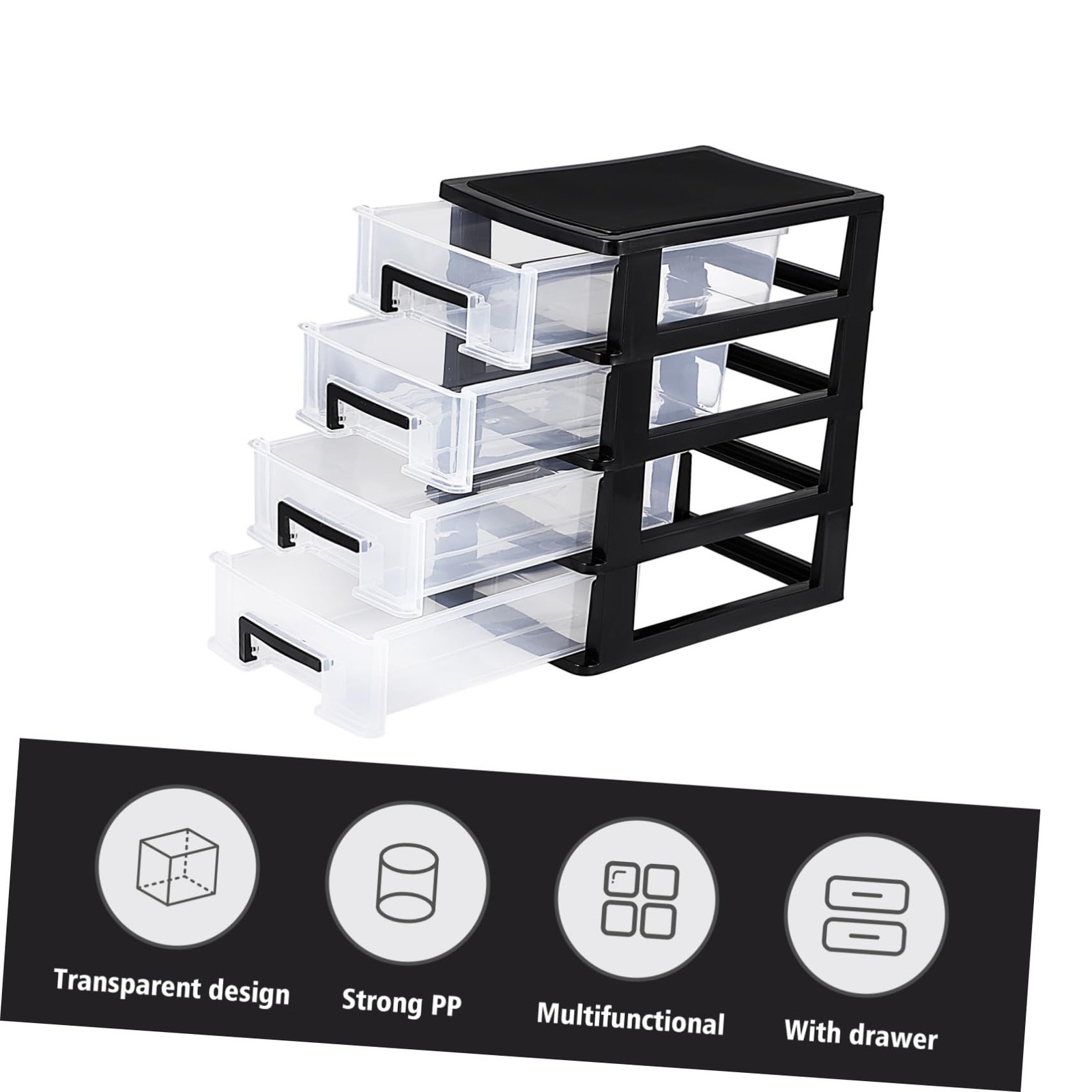 Plastic Drawers – 4 Layer Small Desktop Organizer 25.20X21.00X15.20CM, Black