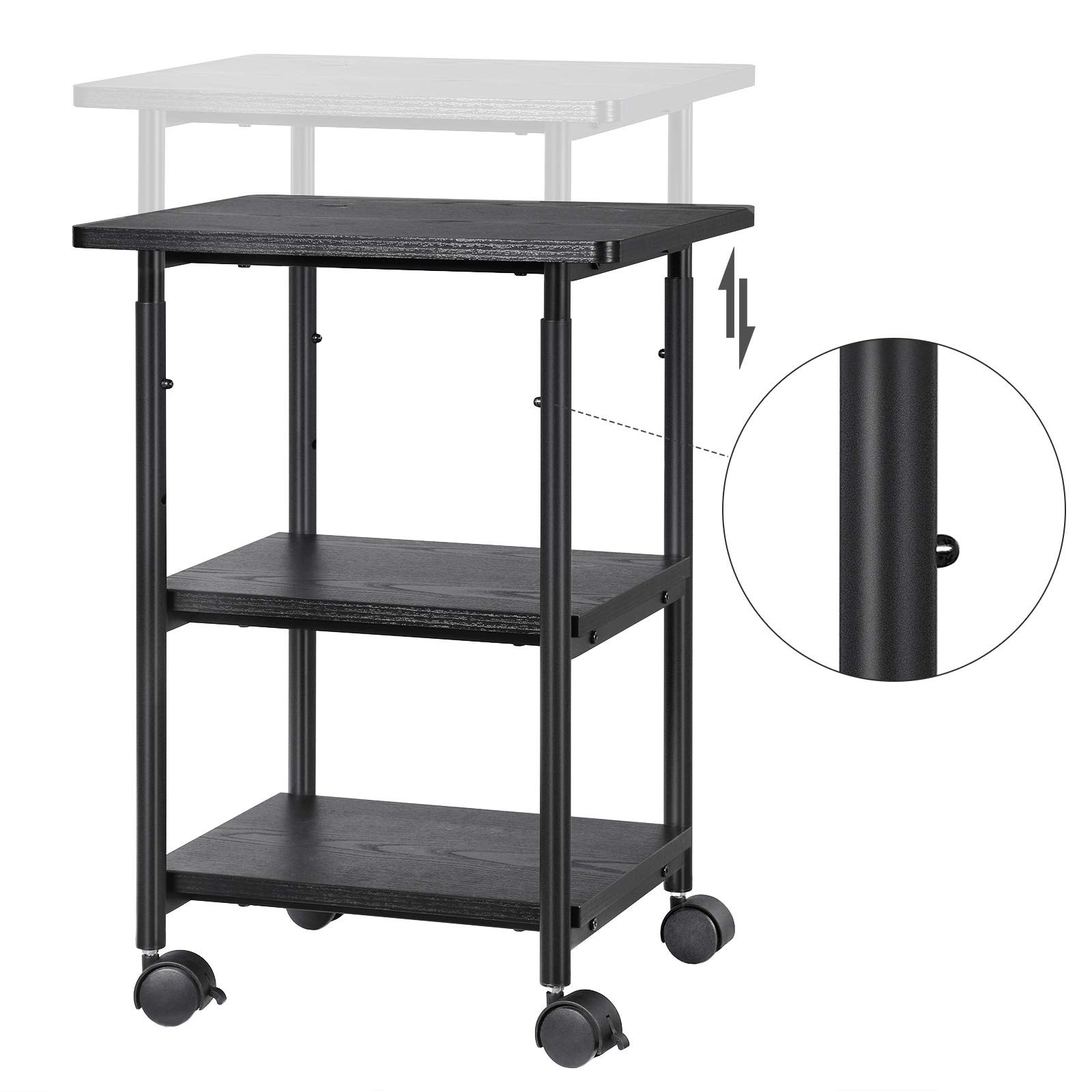 VASAGLE Heavy-Duty Printer Stand with Locking Wheels, 3-Tier, Ebony Black