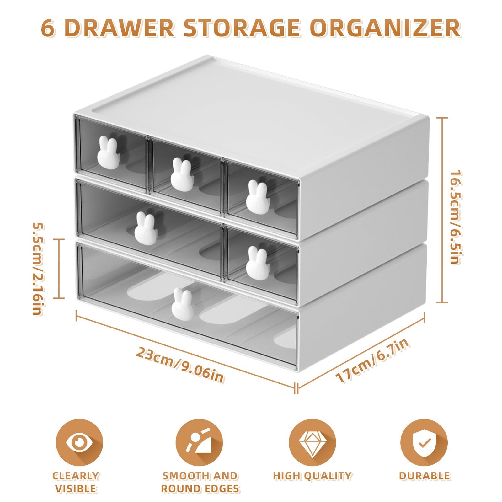 Desk Organizer with 6 Drawers, 3 Tier Stackable Storage Drawers Plastic Makeu…