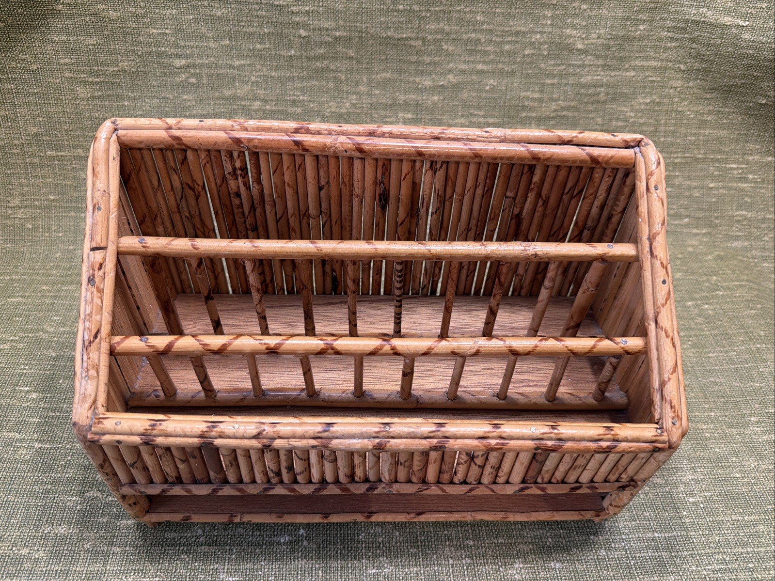 Vintage Bamboo Rattan Desk Mail Letter Holder Organizer
