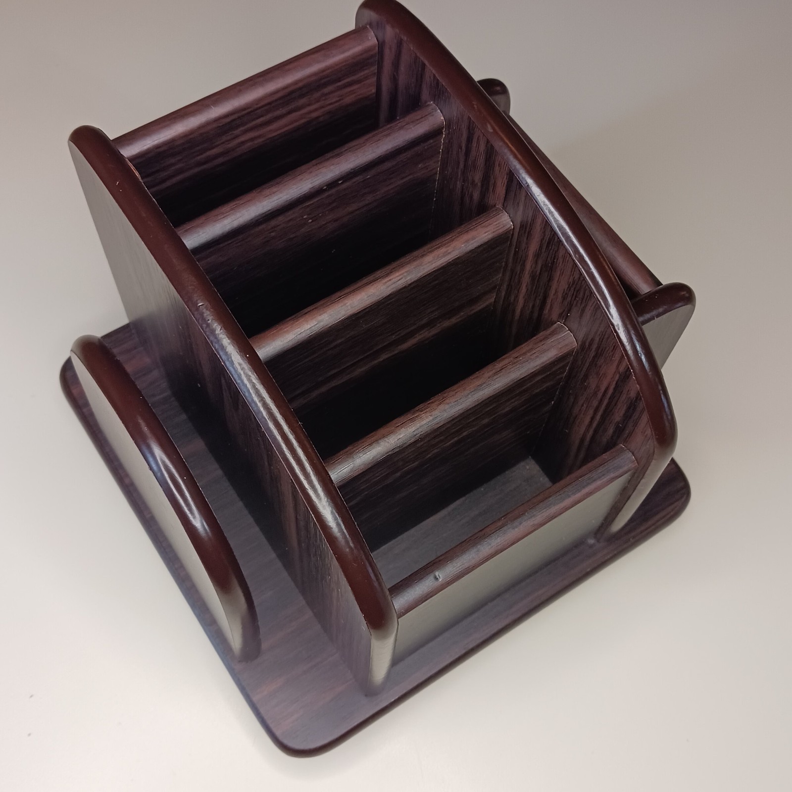 Rotating Desk Organizer Wood Finish Brown Storage Rack Pencil Pen Holder