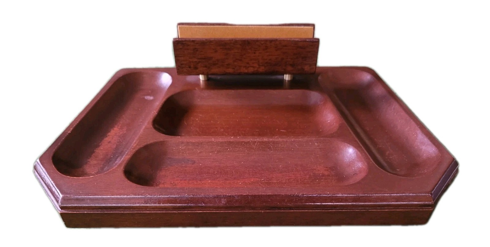 Vtg MCM Modern Walnut Swank Wood Desk Organizer Dresser Caddy