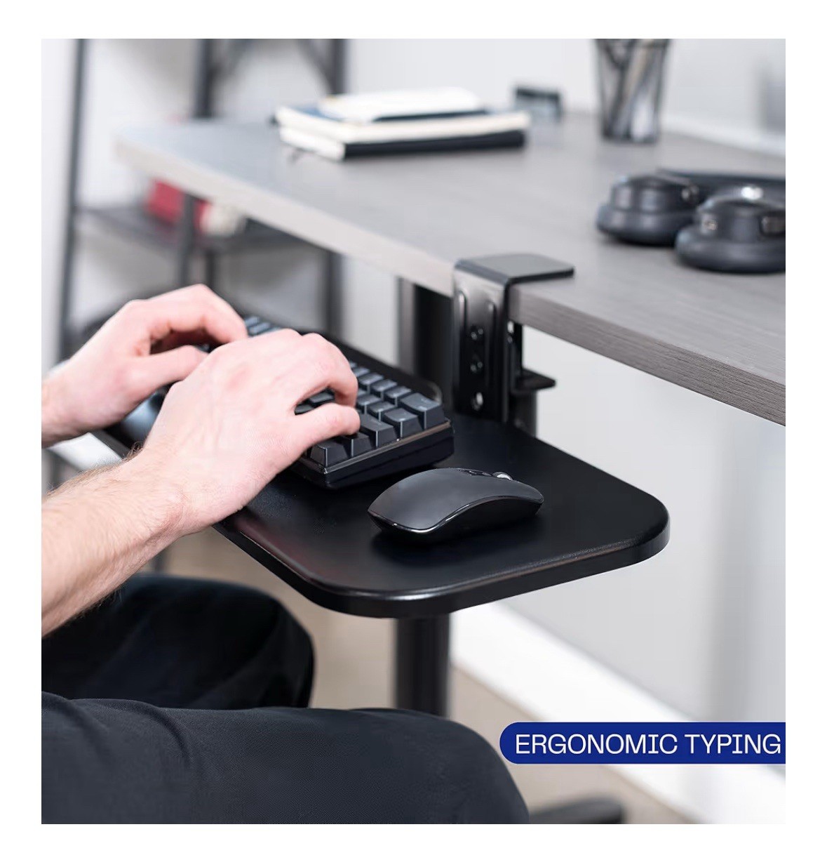 VIVO Clamp On Keyboard Tray 23×10 Rotating Under Desk Ergonomic Black