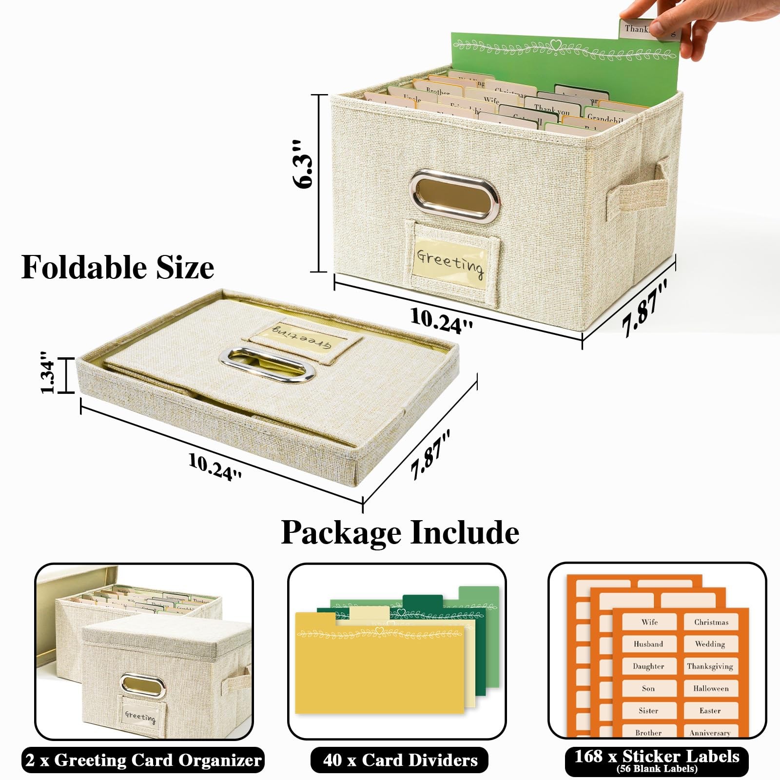 Vienrose Greeting Card Organizer 2 Pack, Storage Box with 20 2 Beige