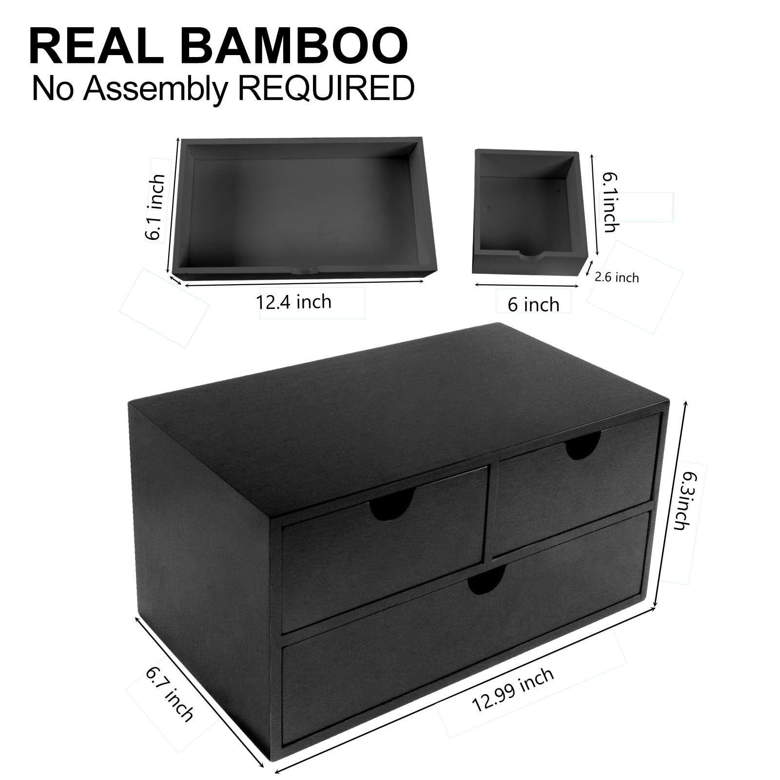 Charmewooden Bamboo Desk Organizer with 3 12.99″D x 6.7″W x 6.3″H, Black