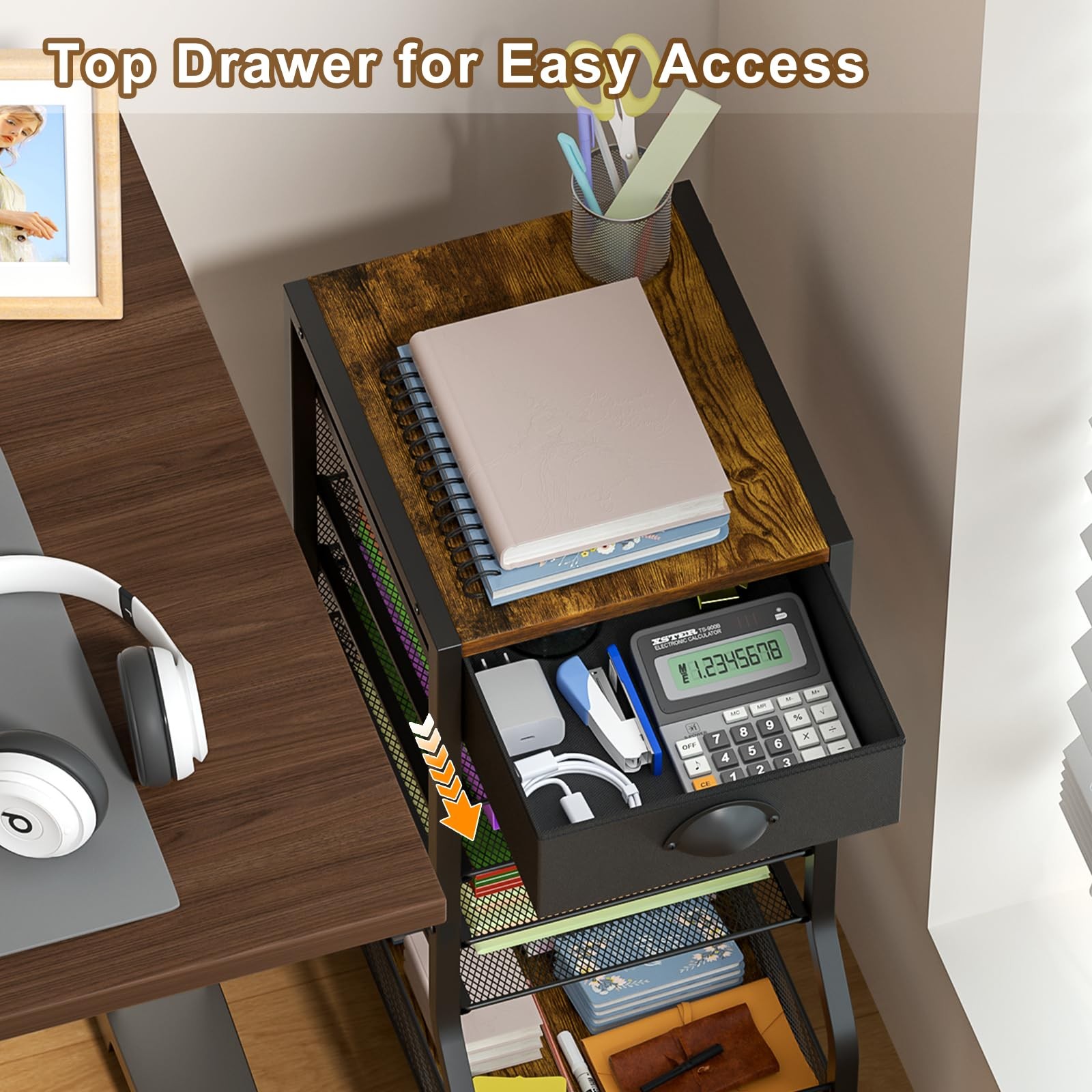 6-Tier Rolling File Cart with Drawer, Under Desk Storage with Letter Sliding …