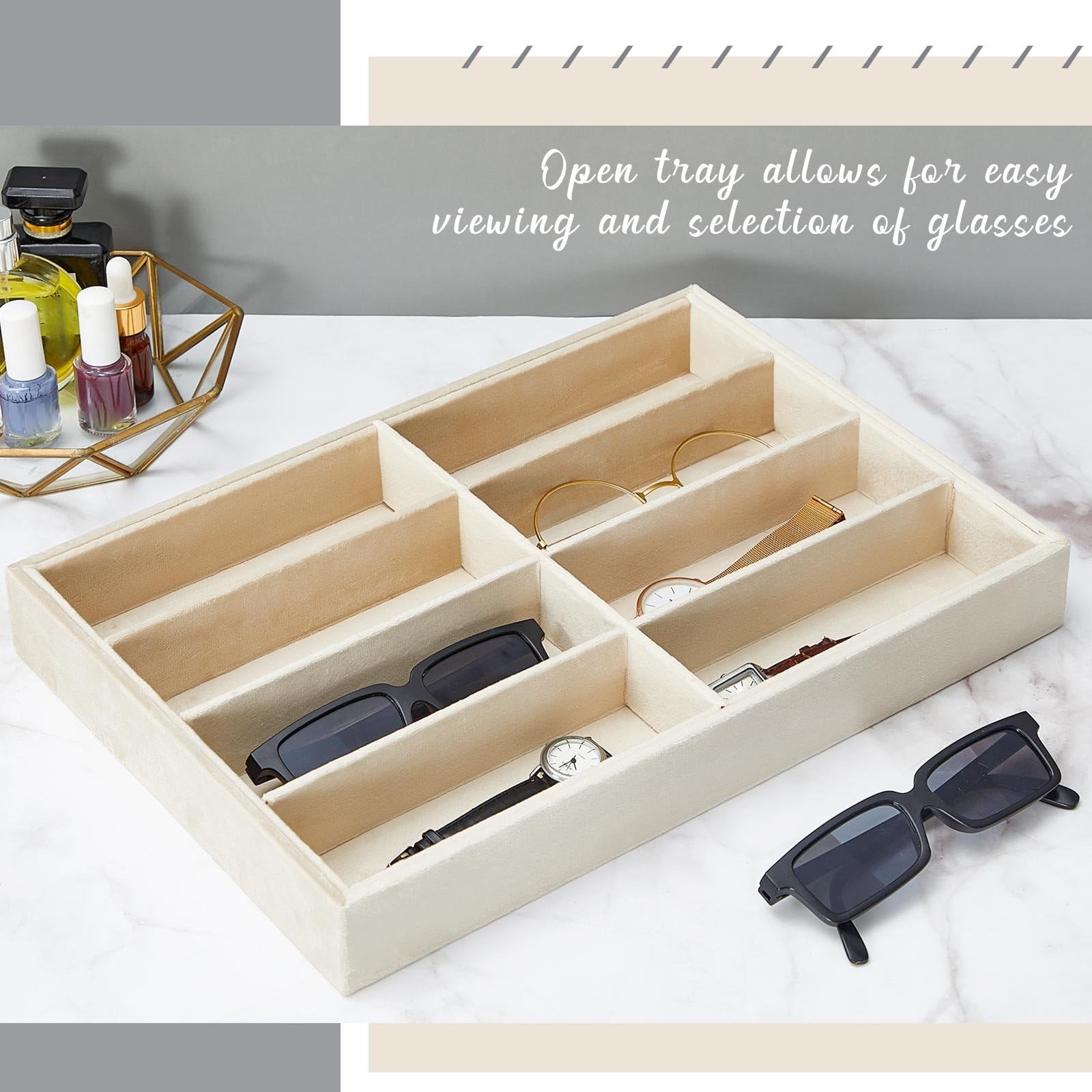 Amylove 4 Pcs Beige Sunglass Organizer Trays 8 Grids Velvet 8 Grids,