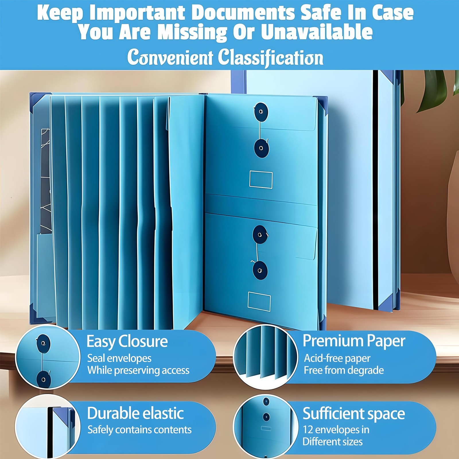 Important Document Organizer Folders Bound Expanding File For Papers Safe Blue
