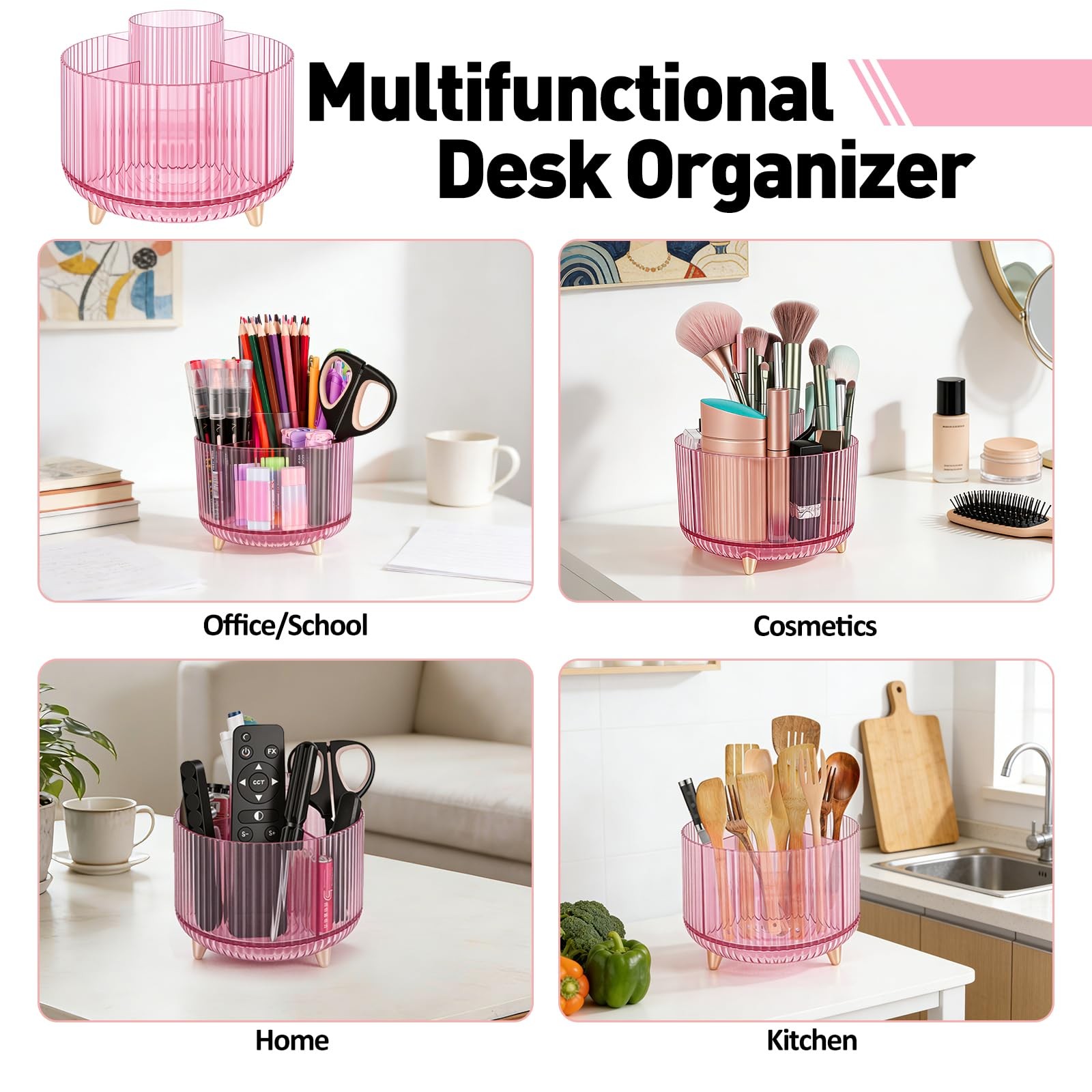 360 Rotating Pen Pencil Holder for Desk, Pen Organizer with 5 Slots, Makeup B…