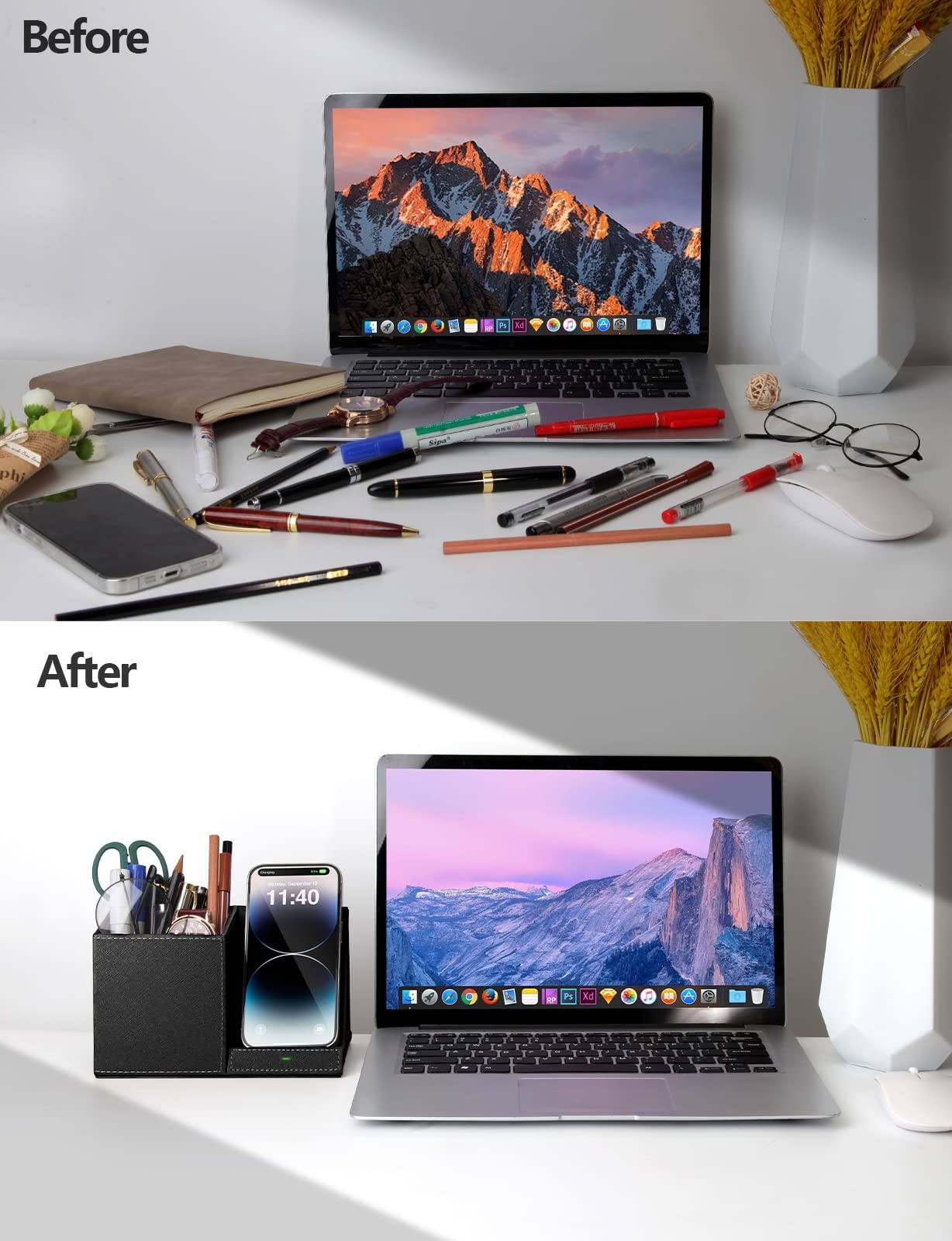 Desk Supplies Organizer, Multi-Functional Pencil Pen Holder with Wireless Cha…
