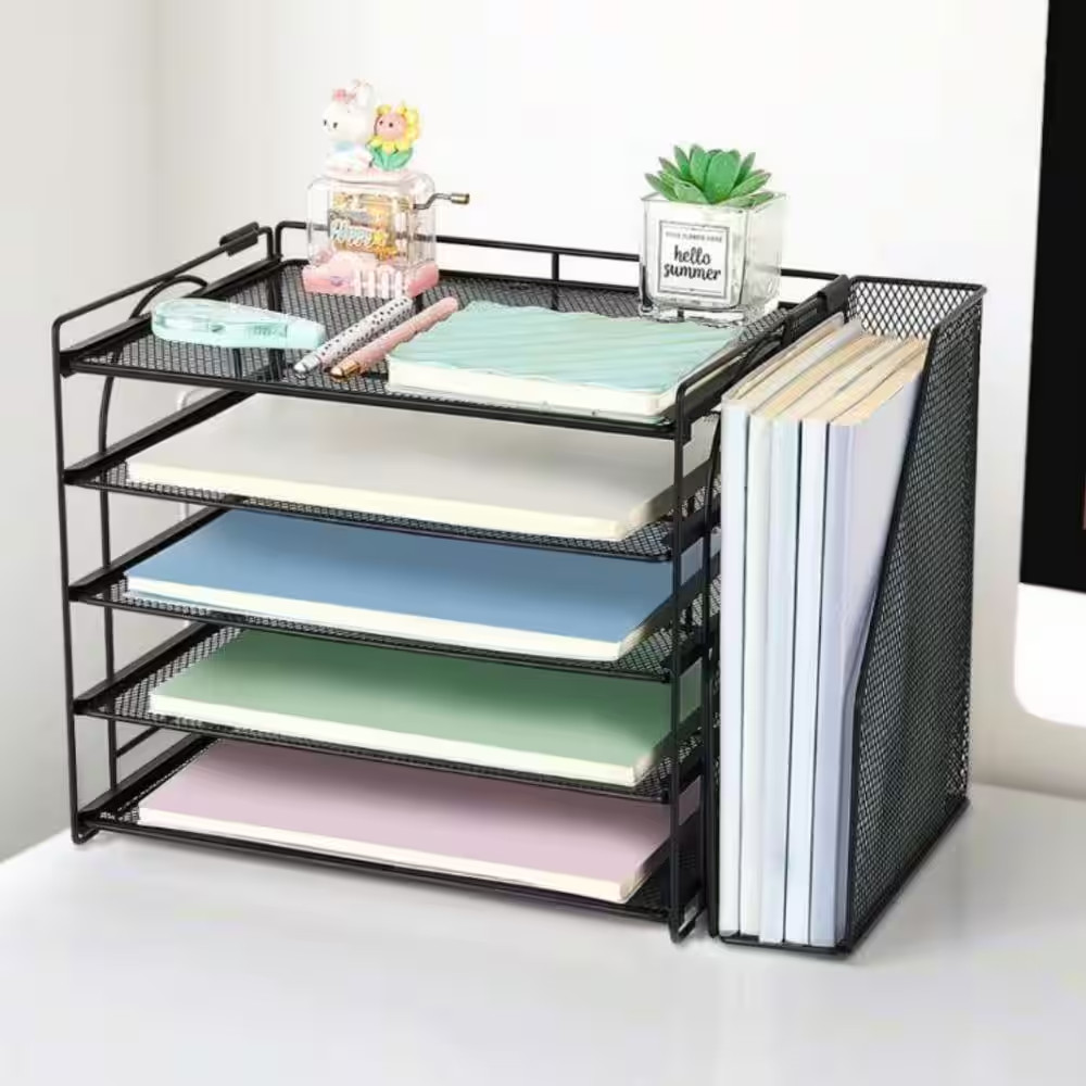 10.2 In. X 15.55 In. Black Desk Accessories Organizer, 5-Tier Letter Tray Paper