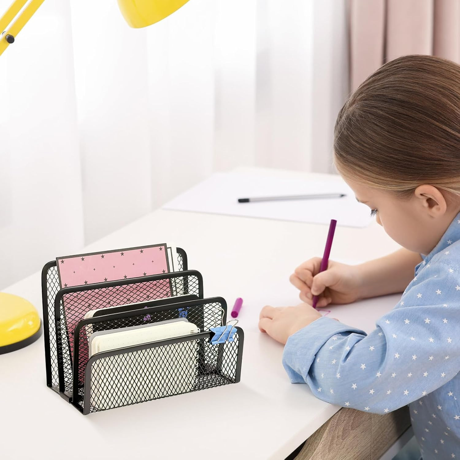 2Pcs Mail Organizer for Desk, 3-Slot Mesh Metal Mail Holder Countertop, Letter H