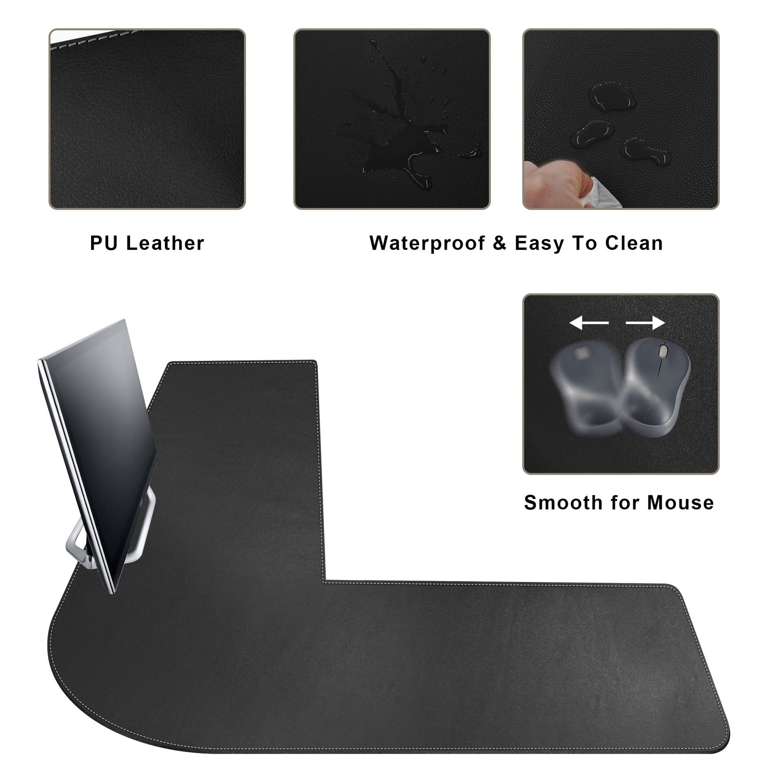 Mydours Xxl 46X46X16 L Shaped Desk Mat Extra Large L Shaped Desk Pad Smooth Pu