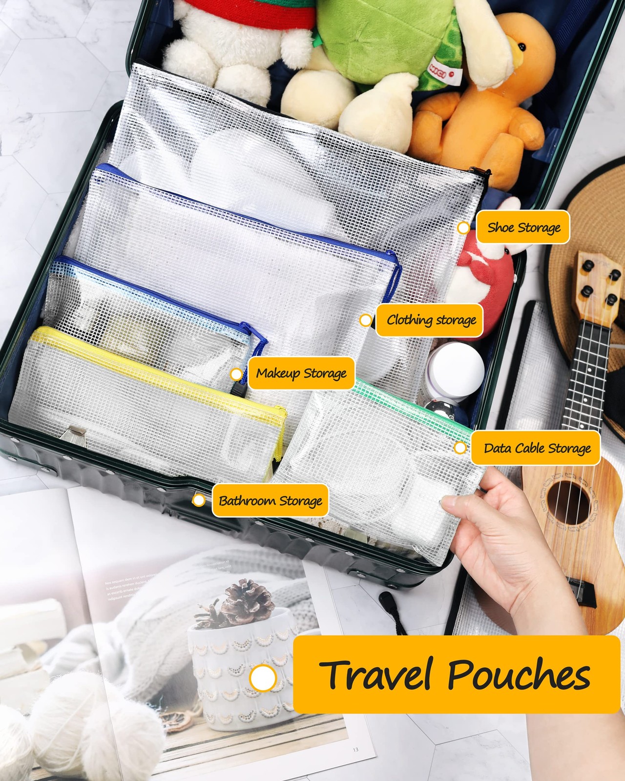 18 PCS Plastic Mesh Zipper Pouch 11×15 Inch Extra Large WaterResistant Bag