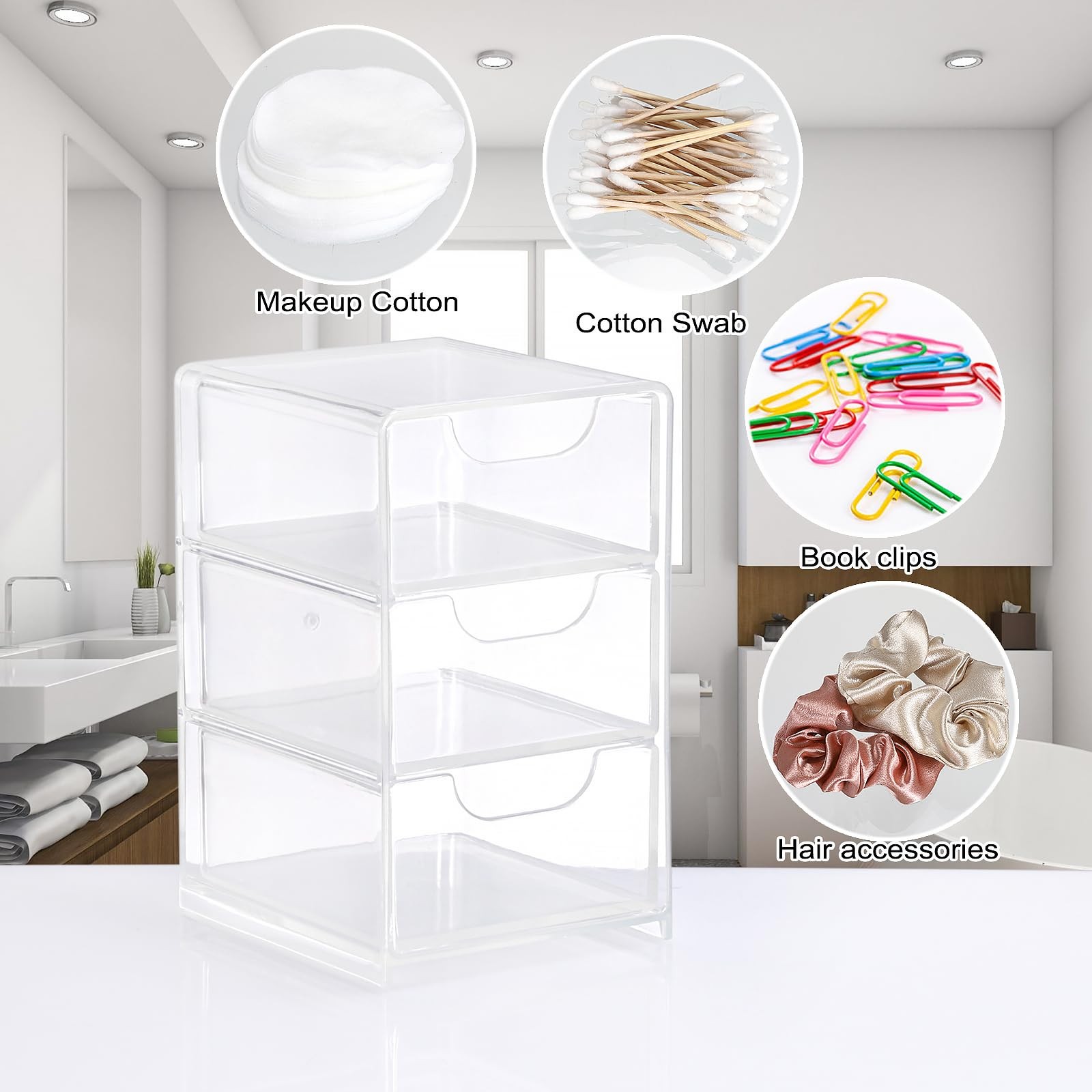 Hipiwe Acrylic Drawer Organizer Qtip Holder for Cotton Pad 1 Pack, Clear