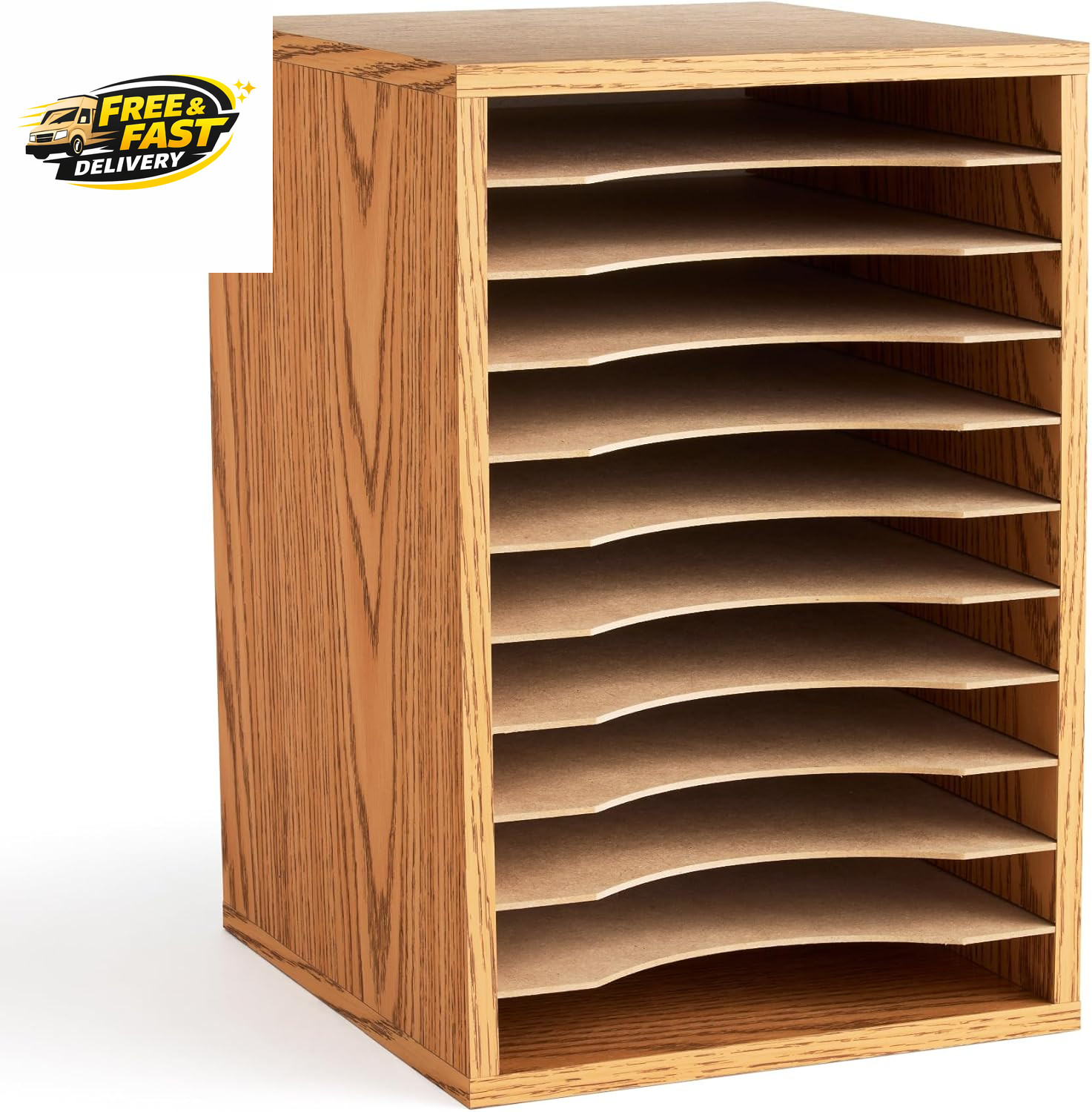 Vertical Desktop Sorter, Wooden Paper Organizer for Home Office and Classroom, 1