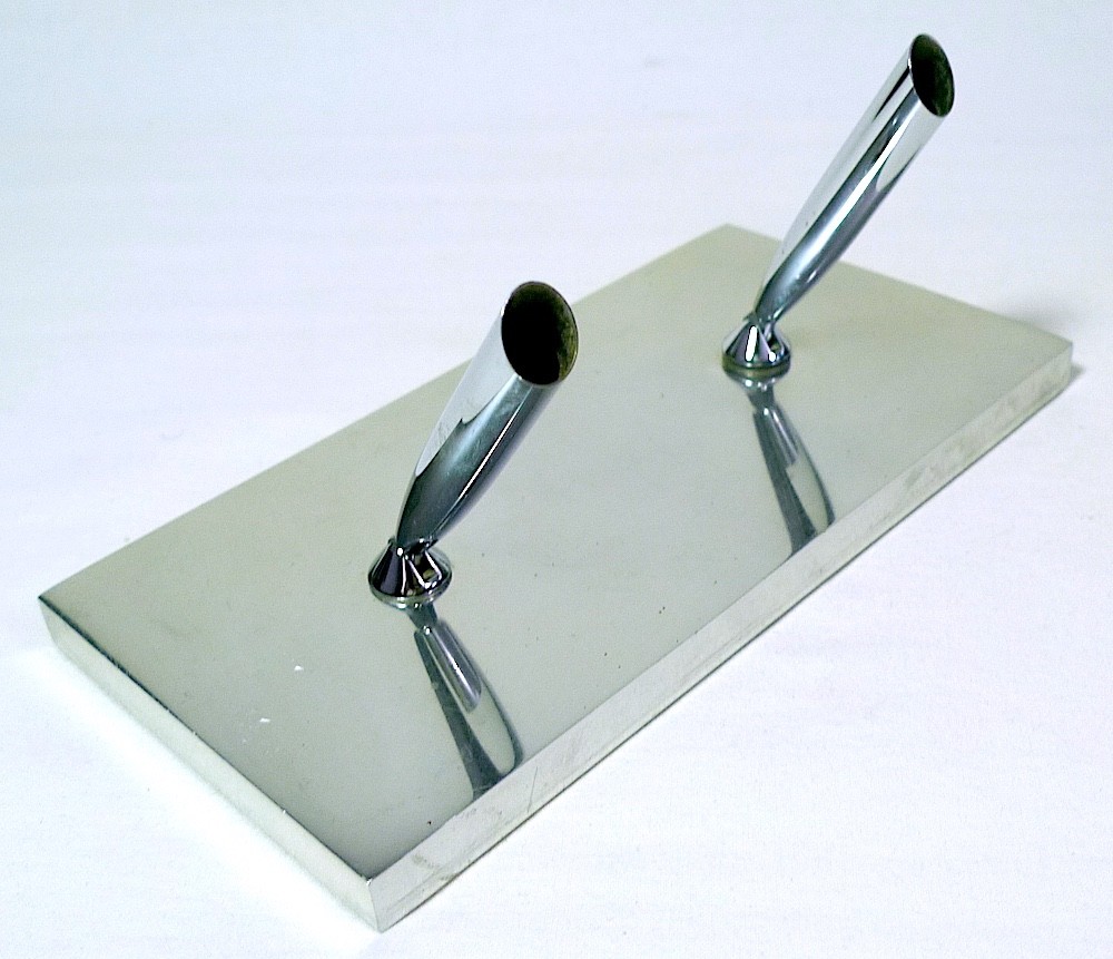 Vintage Desktop Chrome Stainless Double Pen Holder