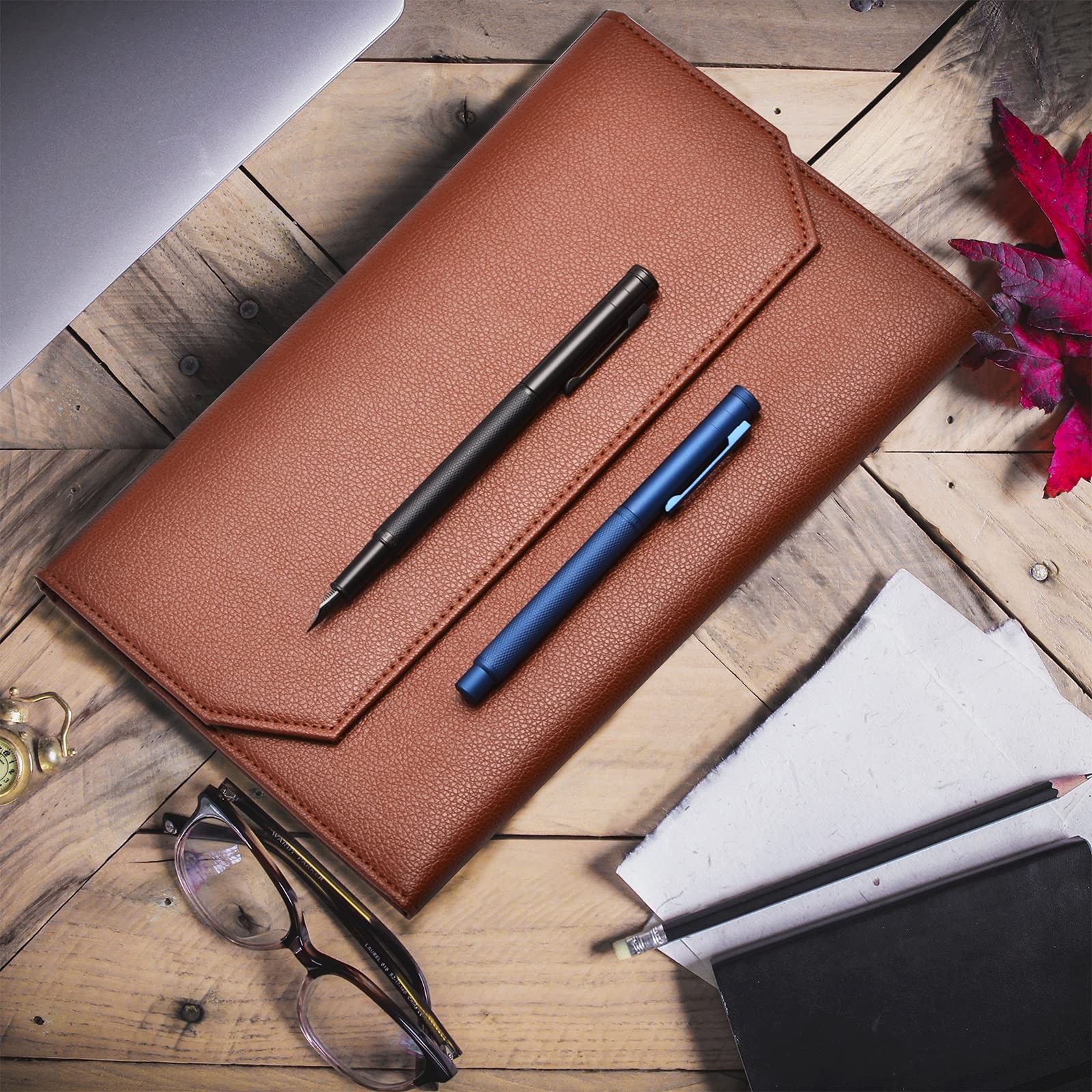 12 Coffee PU Leather Fountain Pen Case Organizer Bag Portfolio, Protective Sl…