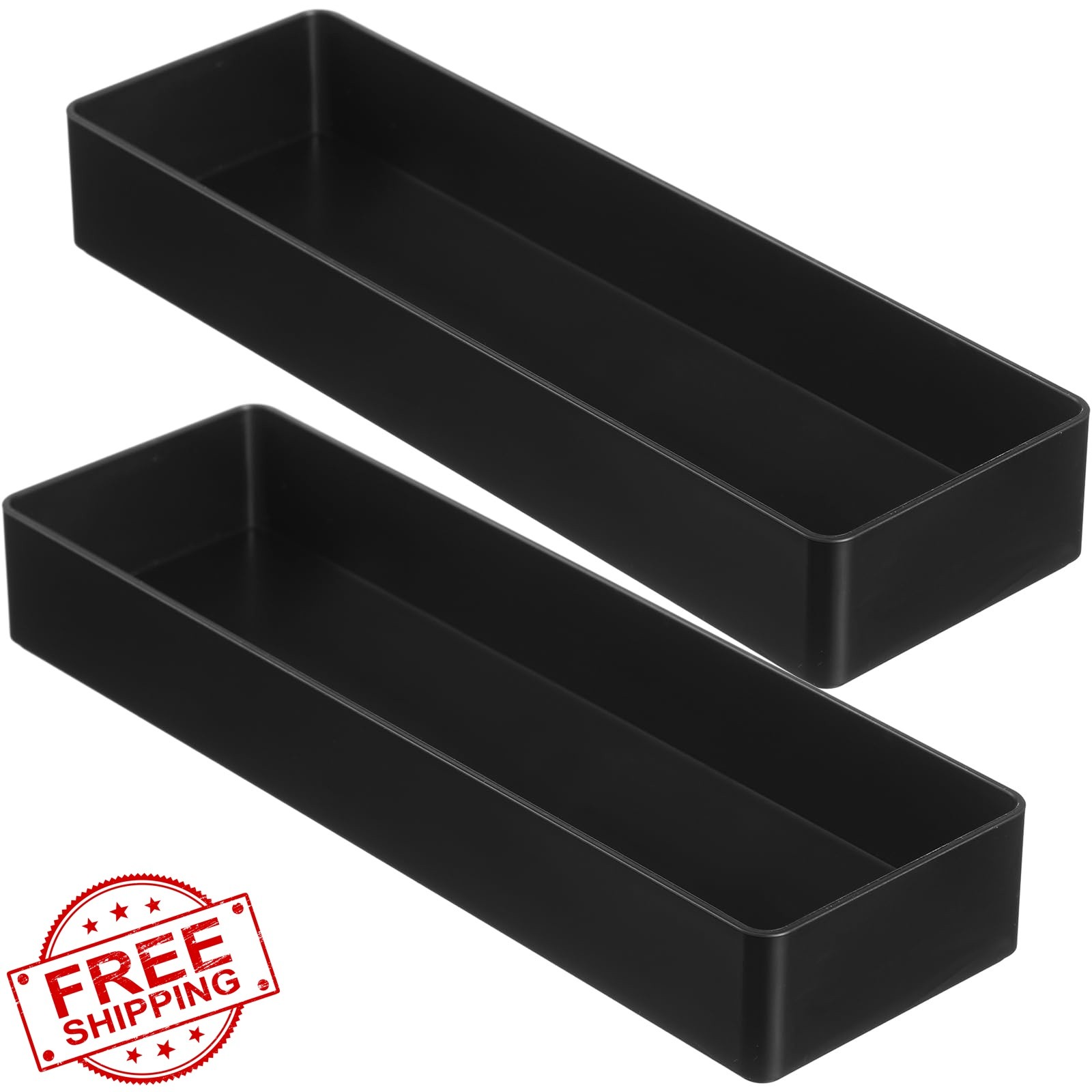 Teling 2 Pcs Black Rectangular Desk Organizer