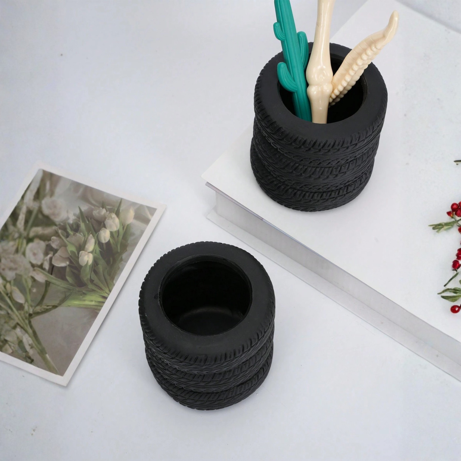 Desk Organizer Pen Holder Pen Pencil Tire Shaped Holder Case Office Stationery