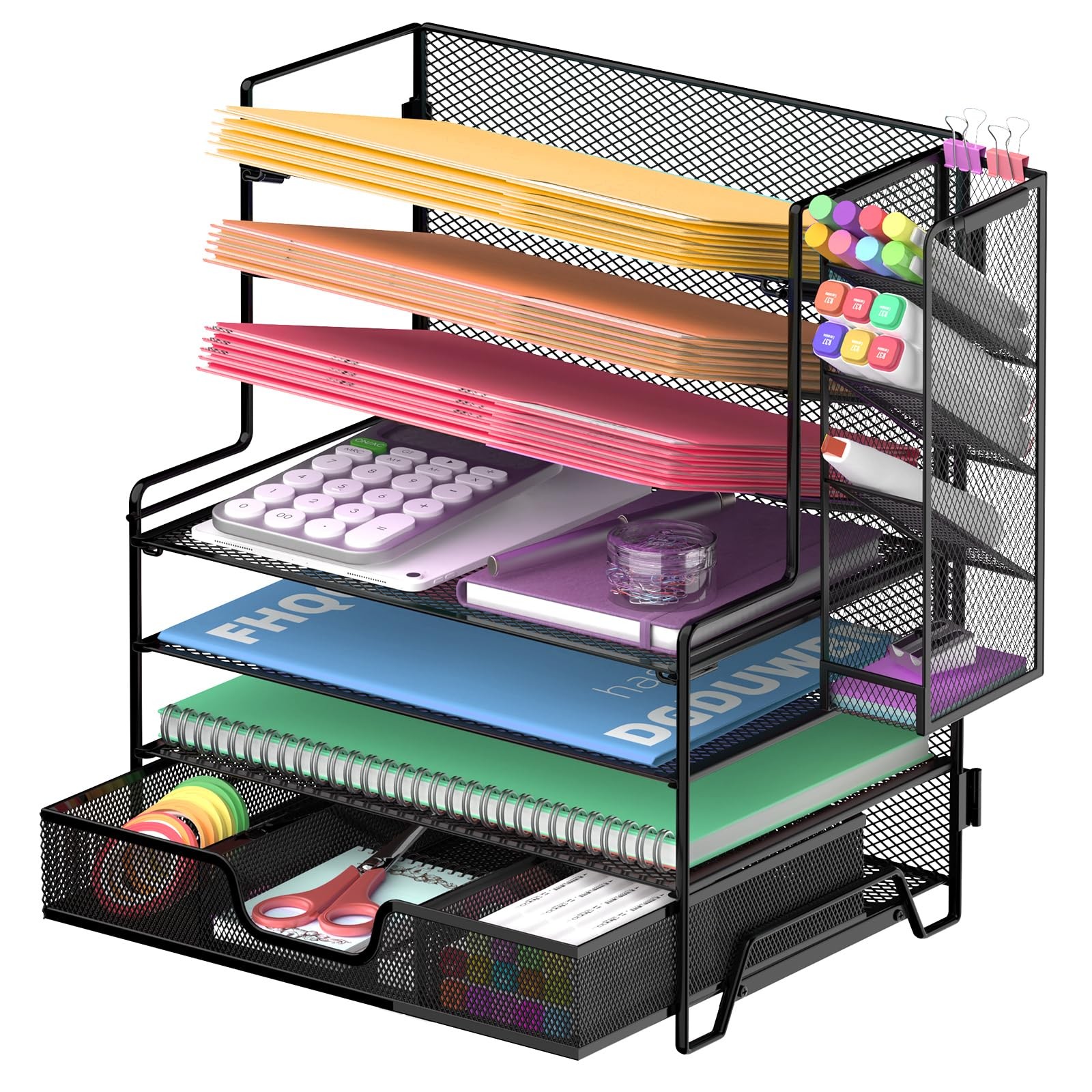ReePlan 4 Tier Desk Organizer + 3 Tier File Holder + 4 Pen Holders + Drawer, …