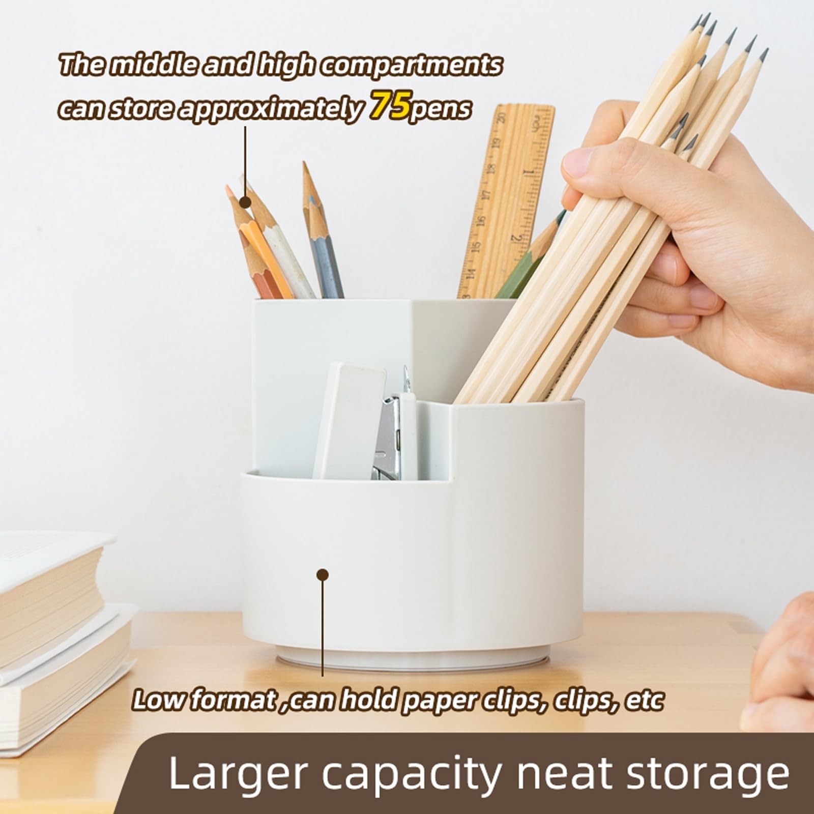 Rotating pen holder,Plastic Desk Pen Organizer with 3 Slots, Desktop Storage …