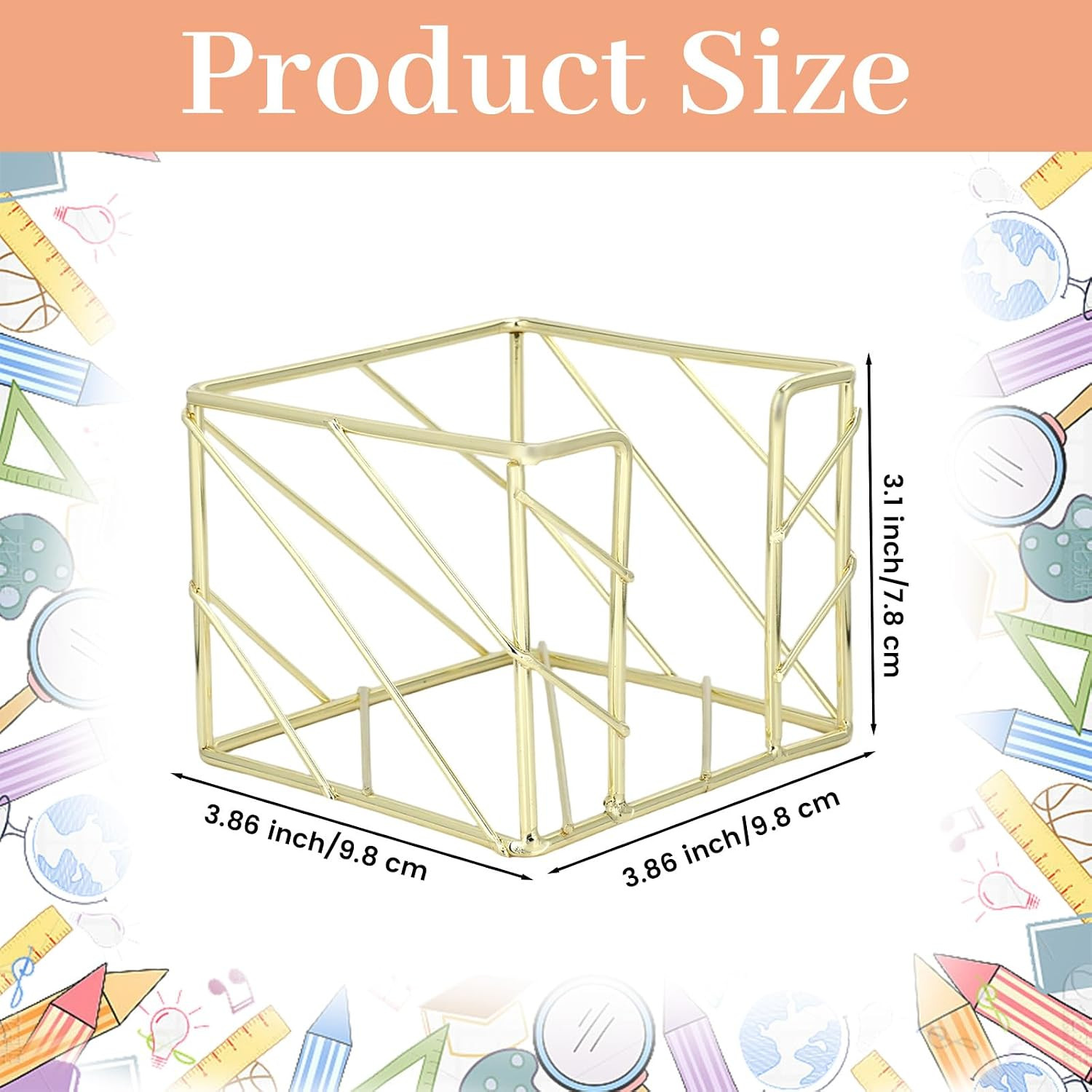 Sticky Note Holder, Gold Desk Accessories, 3.8X3.8 Inches Functional Stylish Met