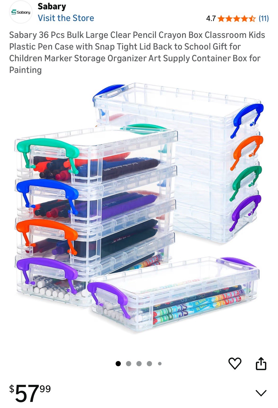 36 Pcs Bulk Large Clear Pencil Crayon Box Classroom Kids Plastic Pen Case wit…