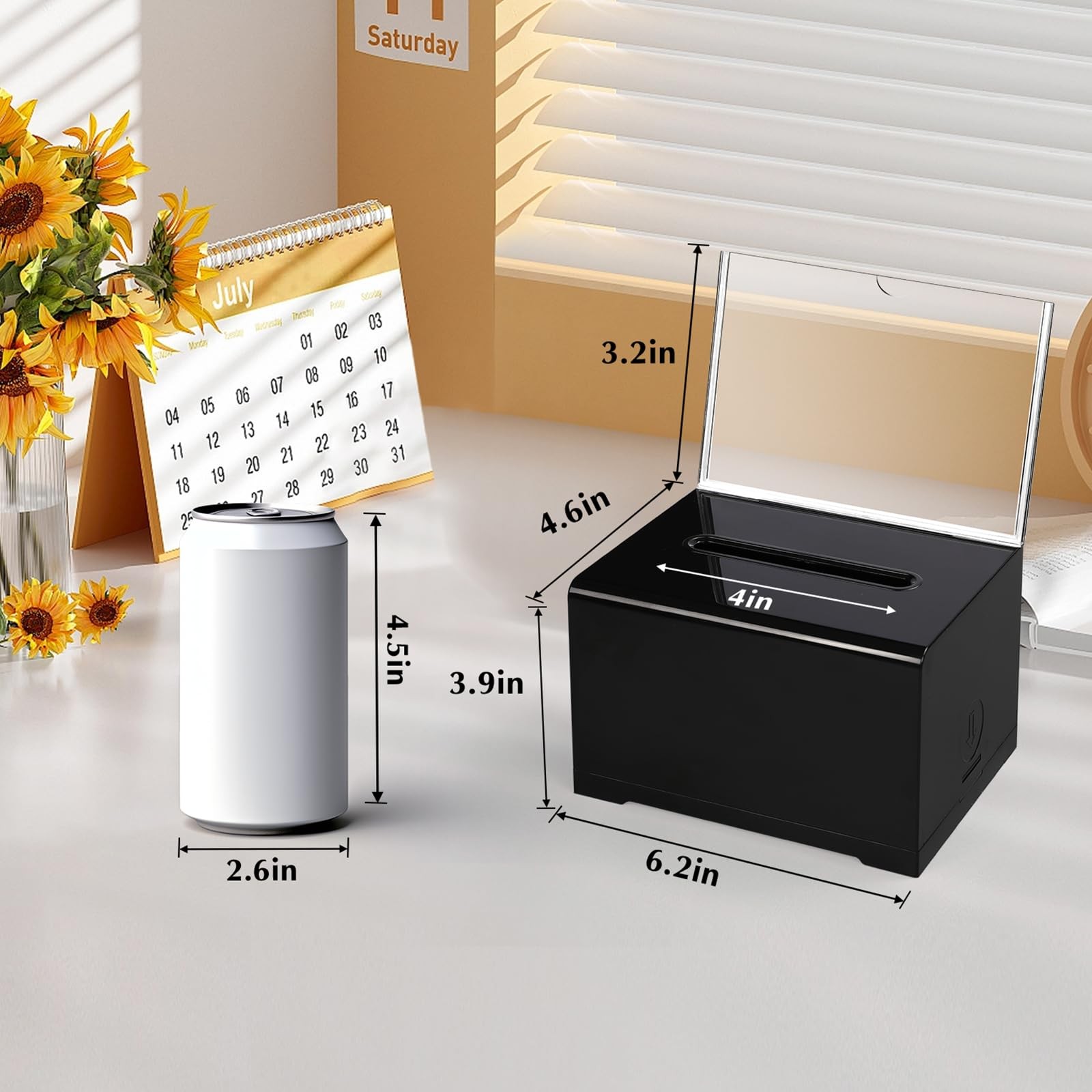VOISEN Acrylic Donation Box with Lock, 4.65 x 3.94 x 6.18 Inch, Black 2p