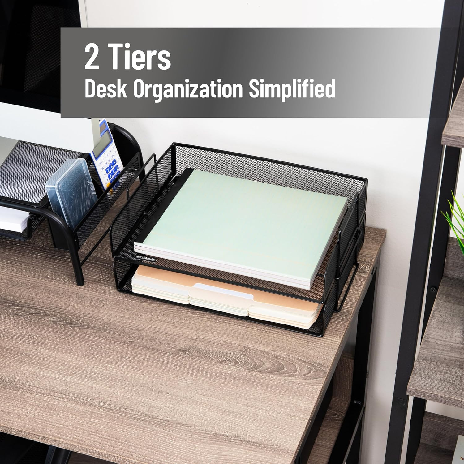 Stackable Paper Tray, Desktop Organizer, File Storage, Office, Metal Mesh, 2 Pcs