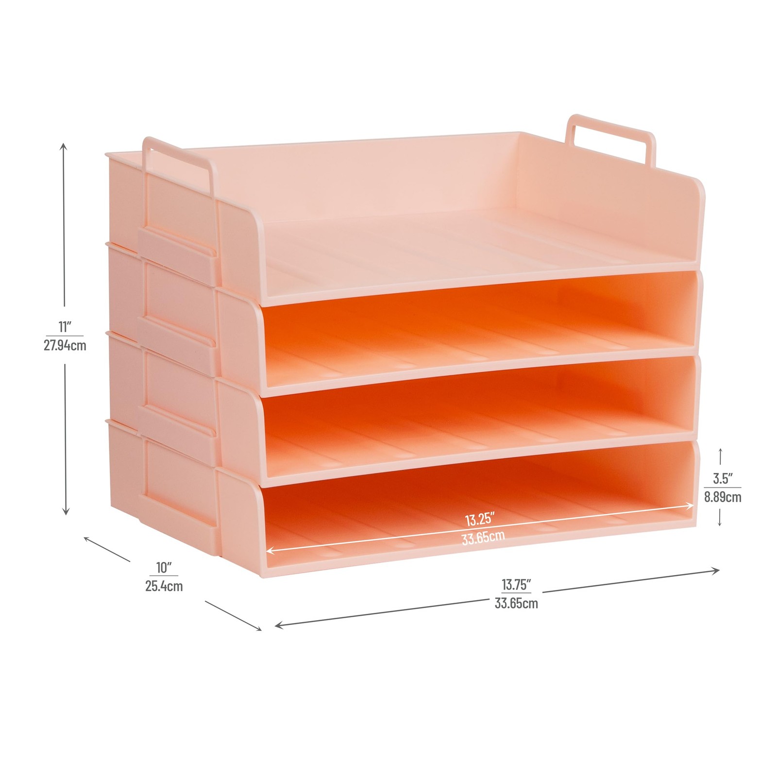4 PCS Pink Stackable Paper Tray Desk Organizer File 13.75x10x10.75 Inch