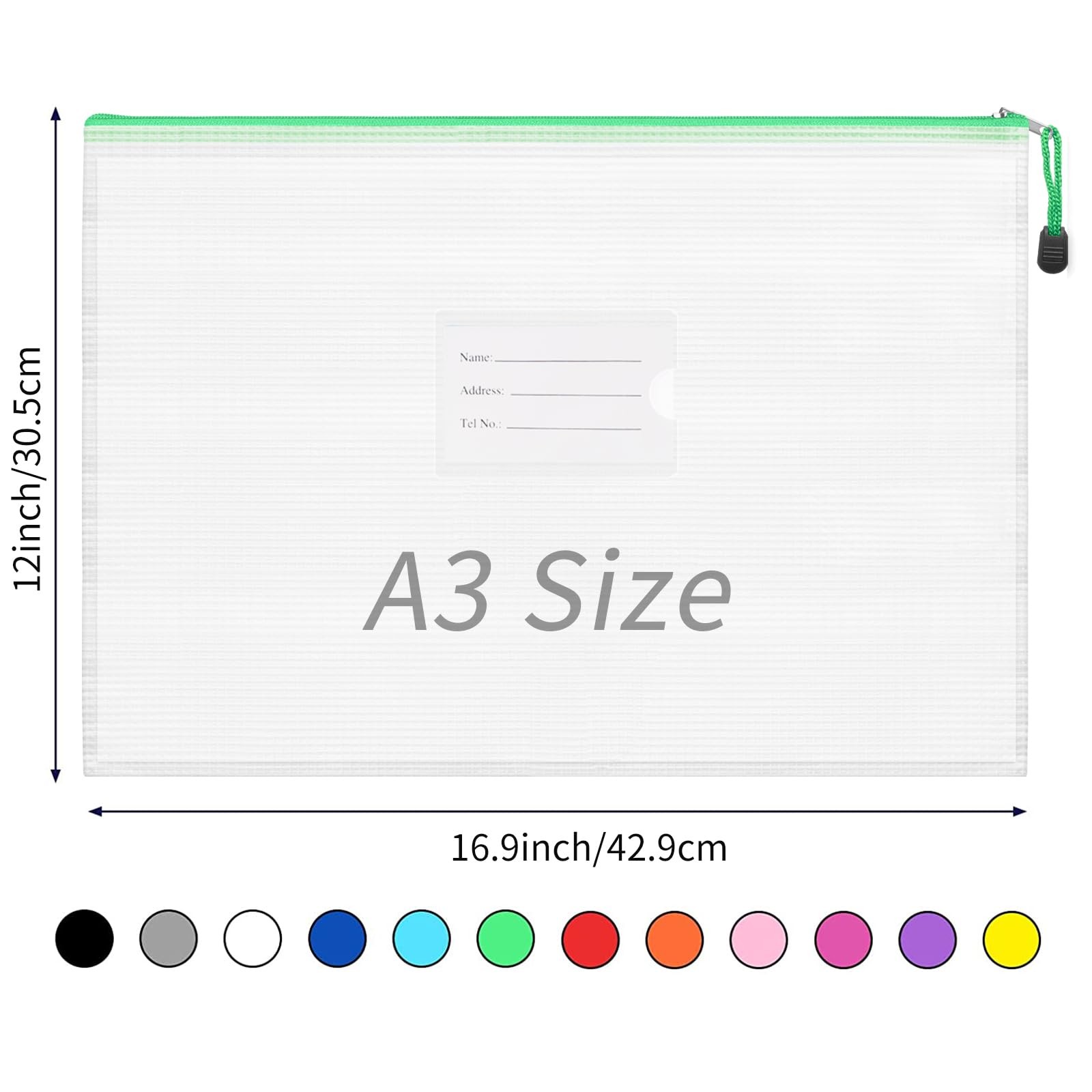 24pcs Mesh Zipper Pouch Bags A3 Extra Large Document Bag with Label Pocket, 1.