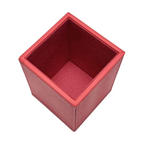 Square Pen Holder, Leather Pencil Cup, Desktop Caddy Stationery Organizer Red