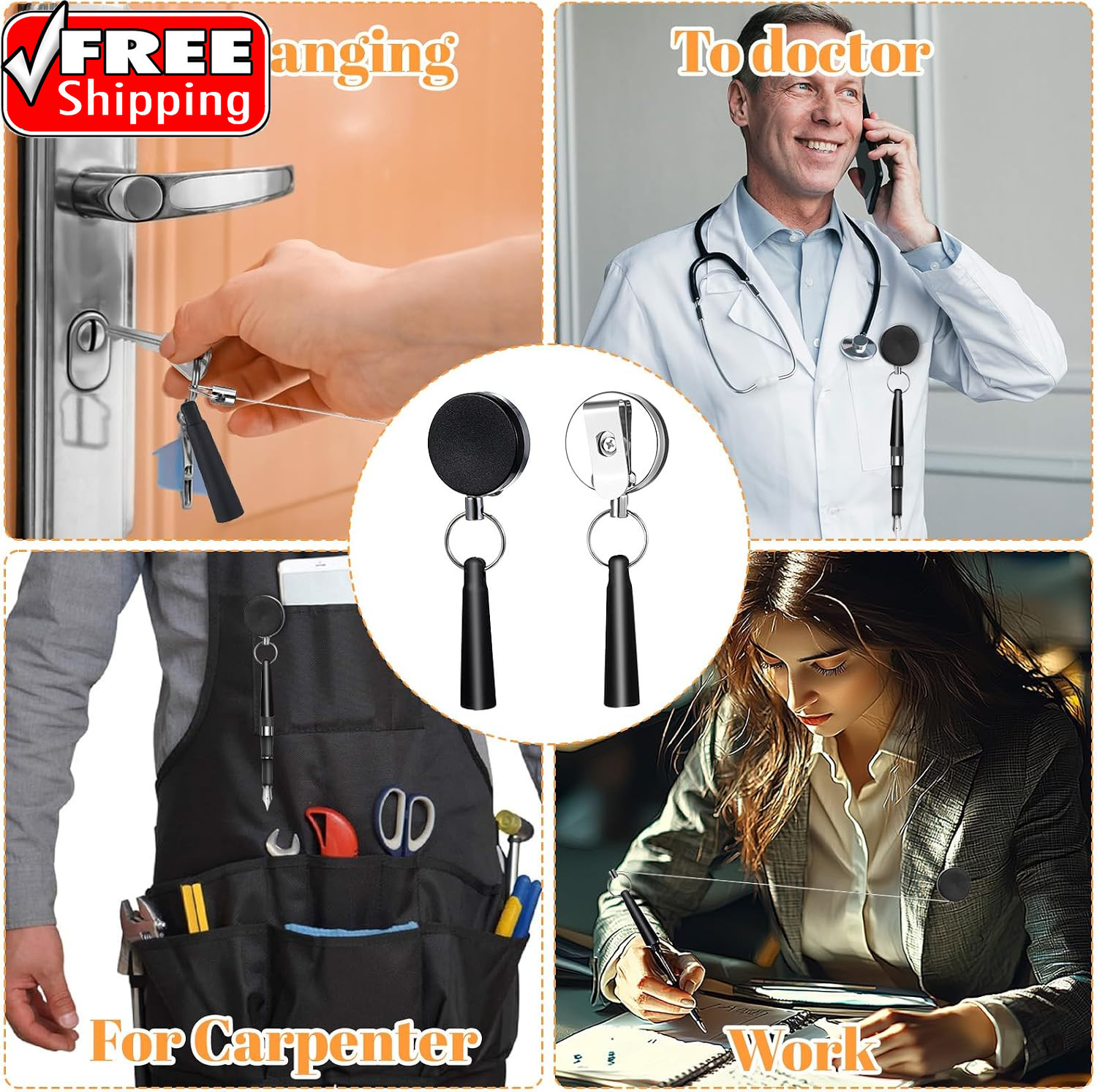 2Pcs Retractable Pencil Holder, Heavy Duty Pull Pen Holder, Badge Reel Elastic S