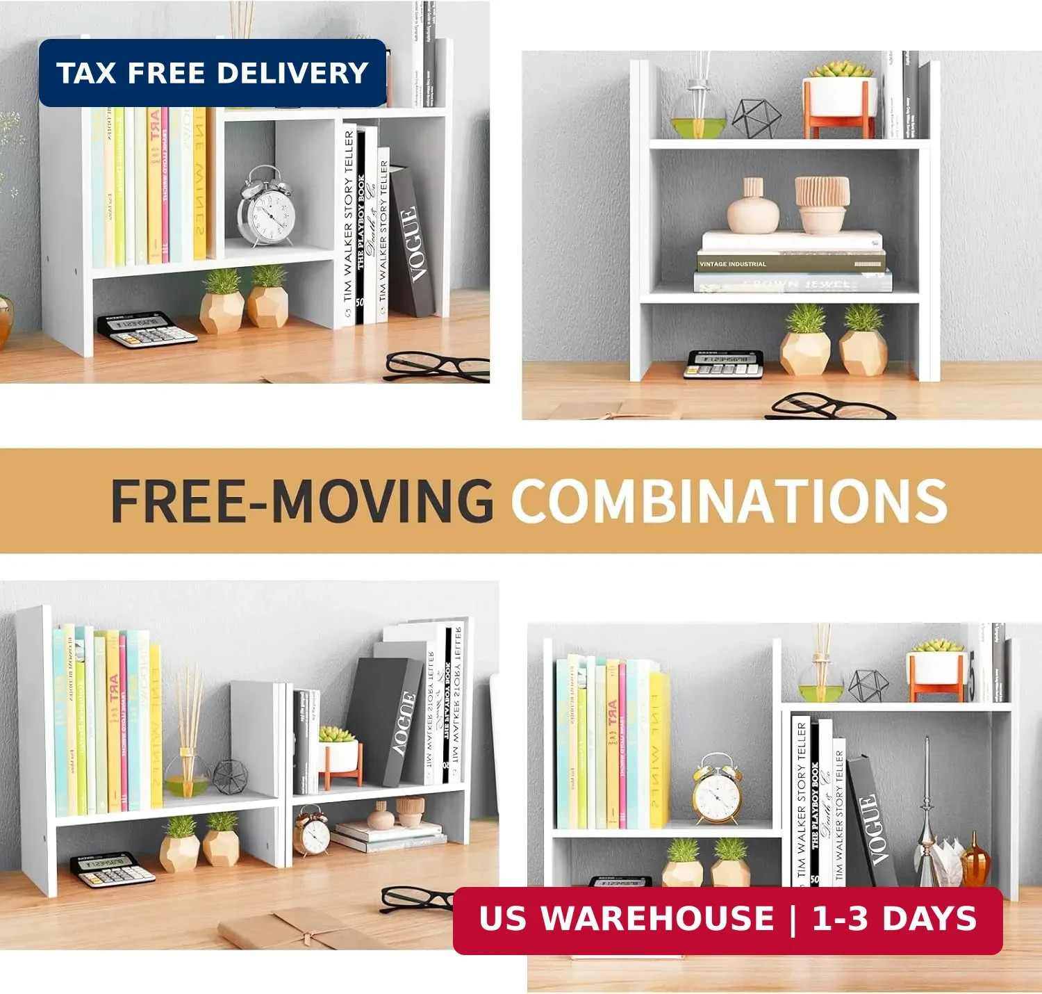 CITLOW Desktop Shelf Organizer – Adjustable Wood Desktop Bookshelf, Table Top Sh
