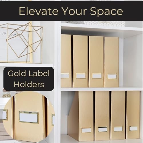 BLU MONACO Foldable Gold Magazine File Holder with Gold Label Holder – Set of 4