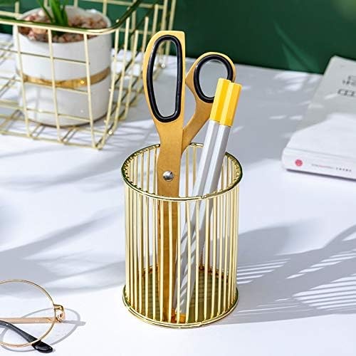 Gold Metal Pen Holder for Desk, Makeup Brushes Cup, Pencil Holders, Office&Home