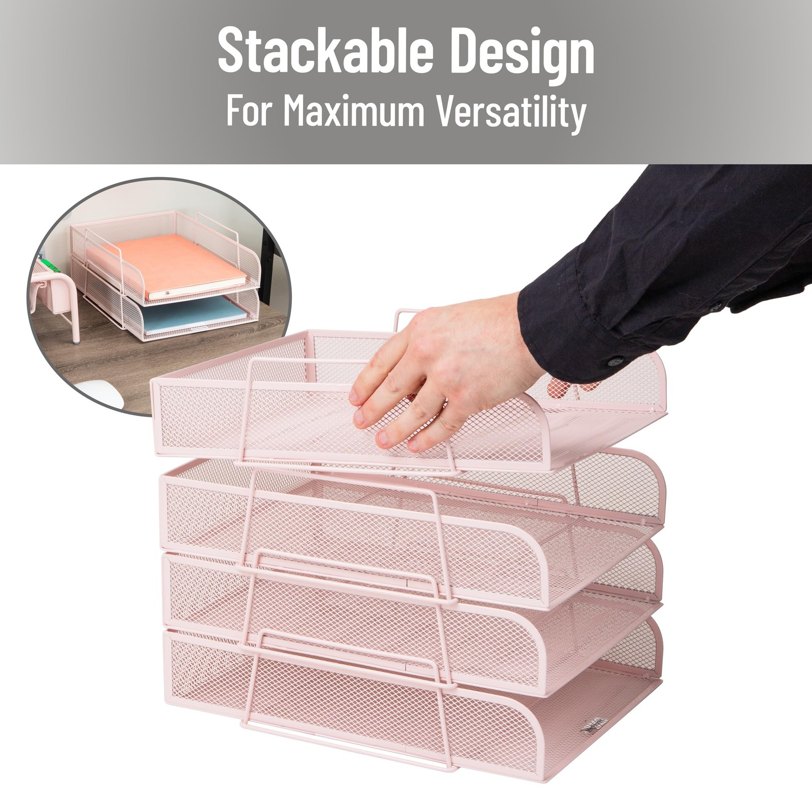 Mind Reader Stackable Paper Tray Desktop Organizer File Storage Office Metal