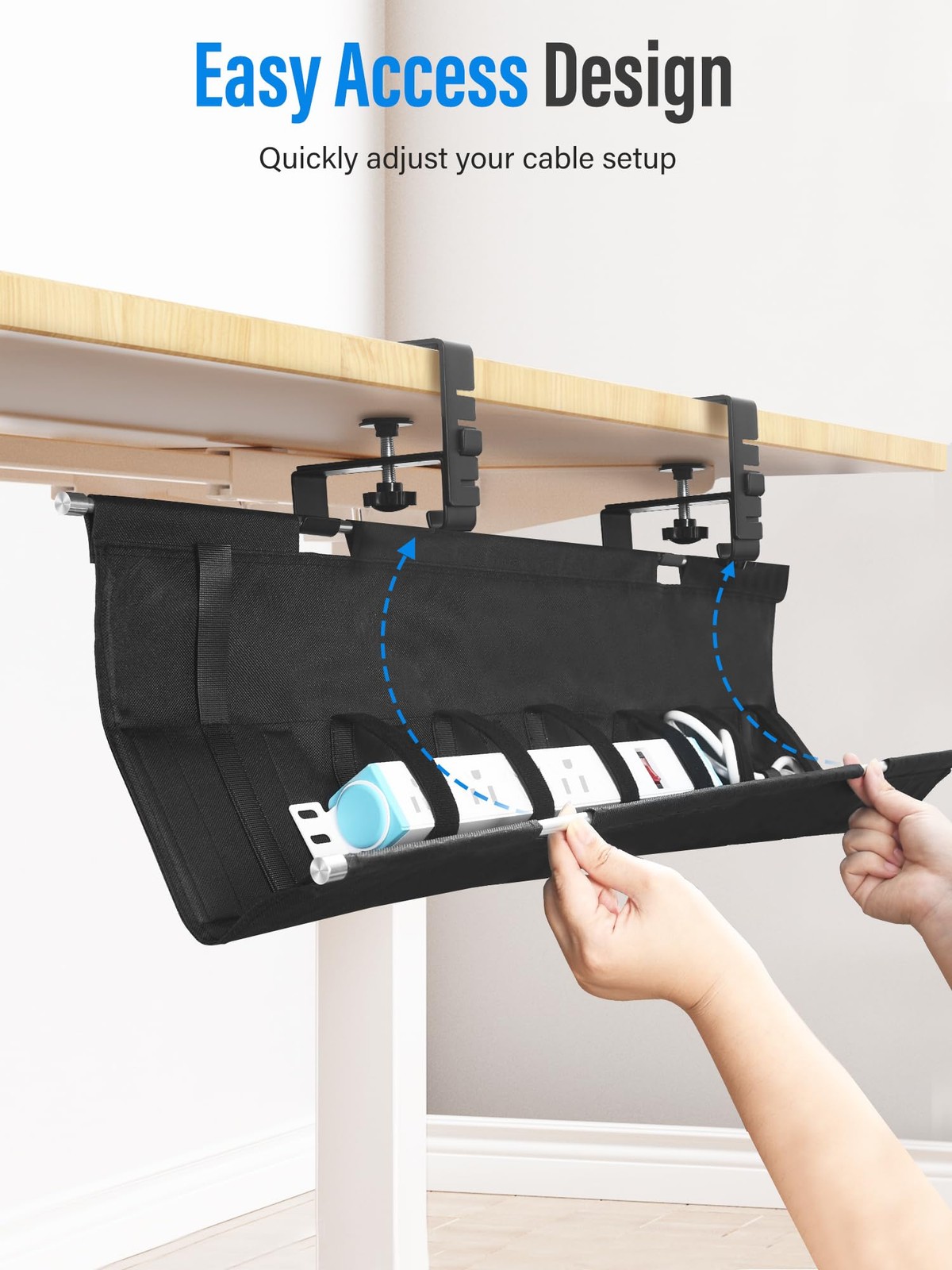 [Upgraded] Large Under Desk Cable Management Tray, Large(28.4 inch), Black