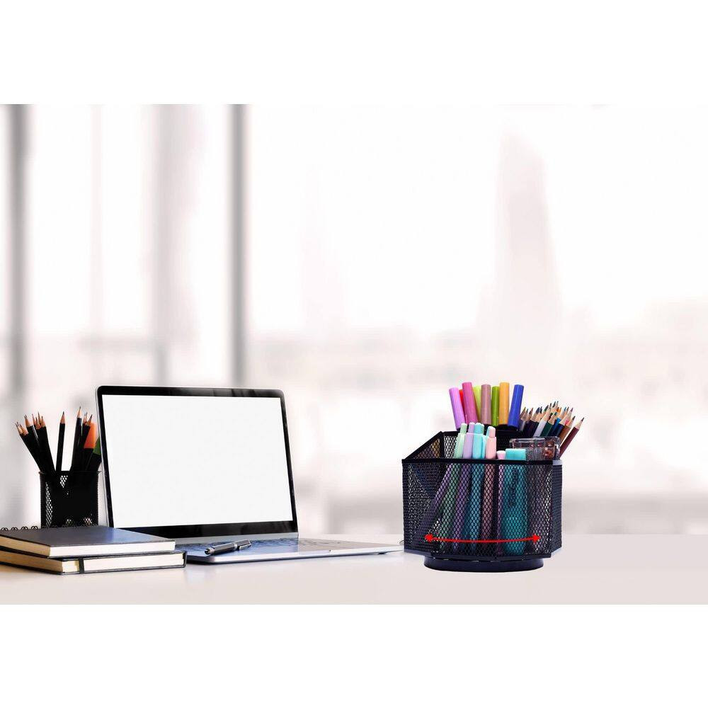 Mesh Desk Tidy Pen Holder Multifunctional Organiser 360 Rotation Large Capacity