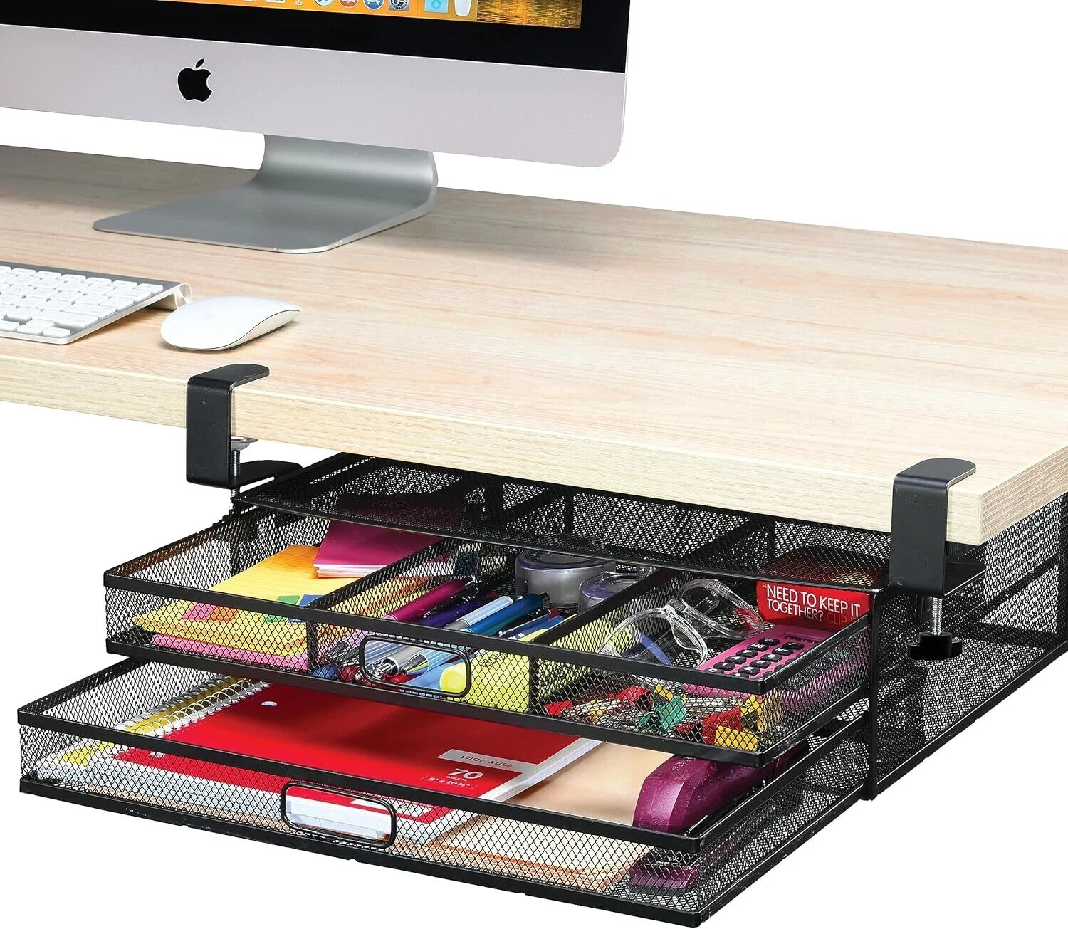 Large Storage Drawer Organizer Metal Under Desk 2 Slide Out Drawer Home Office