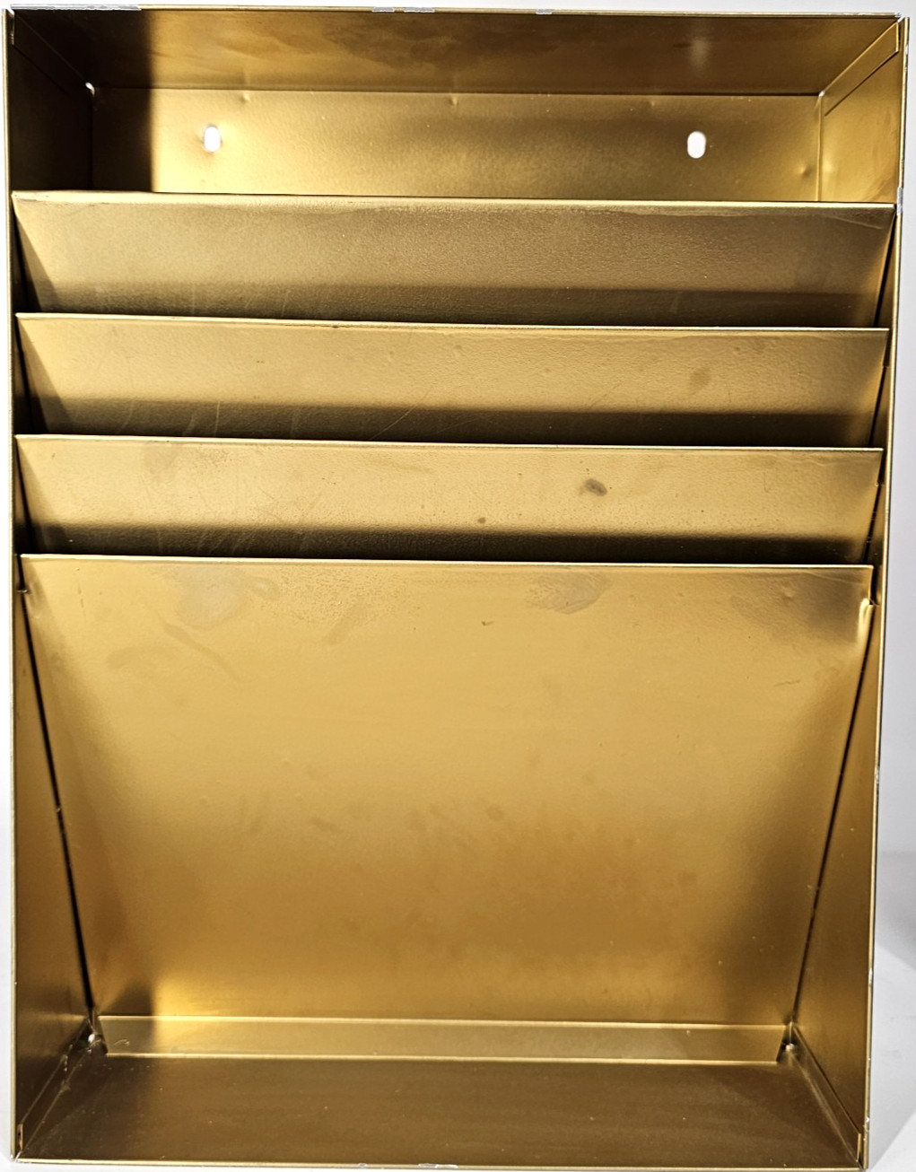 Vintage HUNT LIT-NING Steel Brass-tone Hanging Vertical Magazine/Letter Rack USA