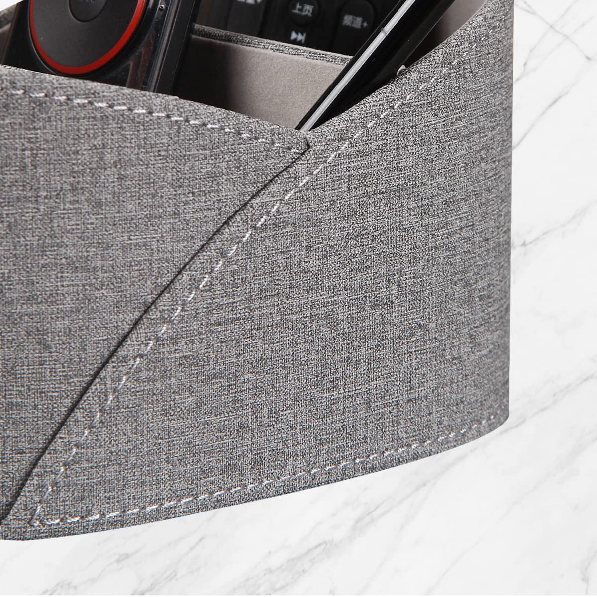 Grey PU Leather TV Remote Control Holder Desk Nightstand Caddy 3 Compartments